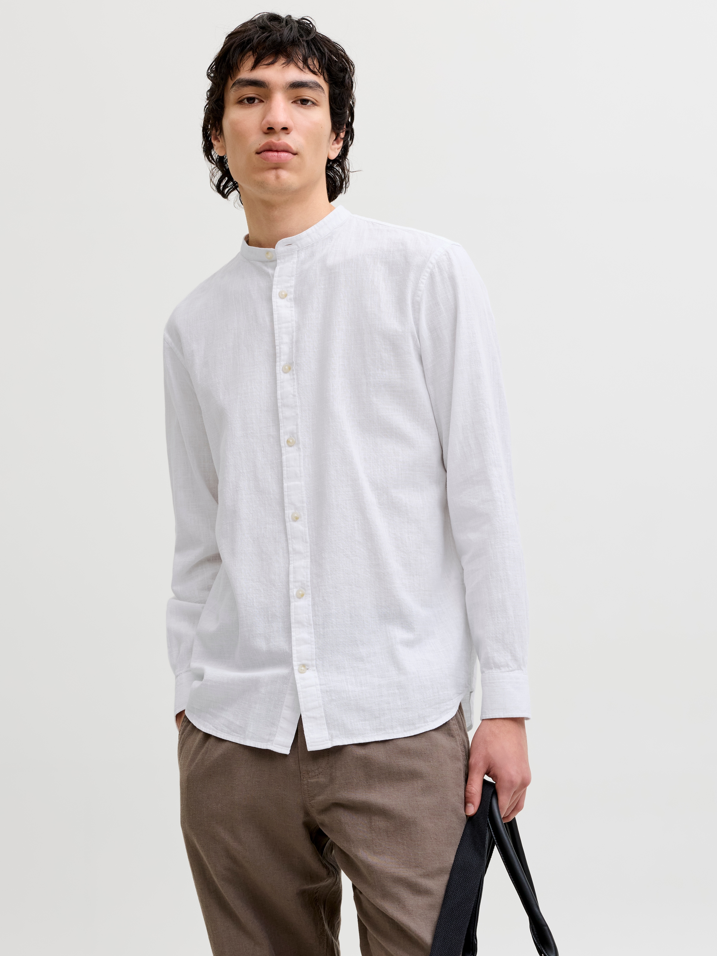Jack & Jones "JJESUMMER LINEN BLEND BAND SHIRT L/S SN" Baumwollmischung, regular fit