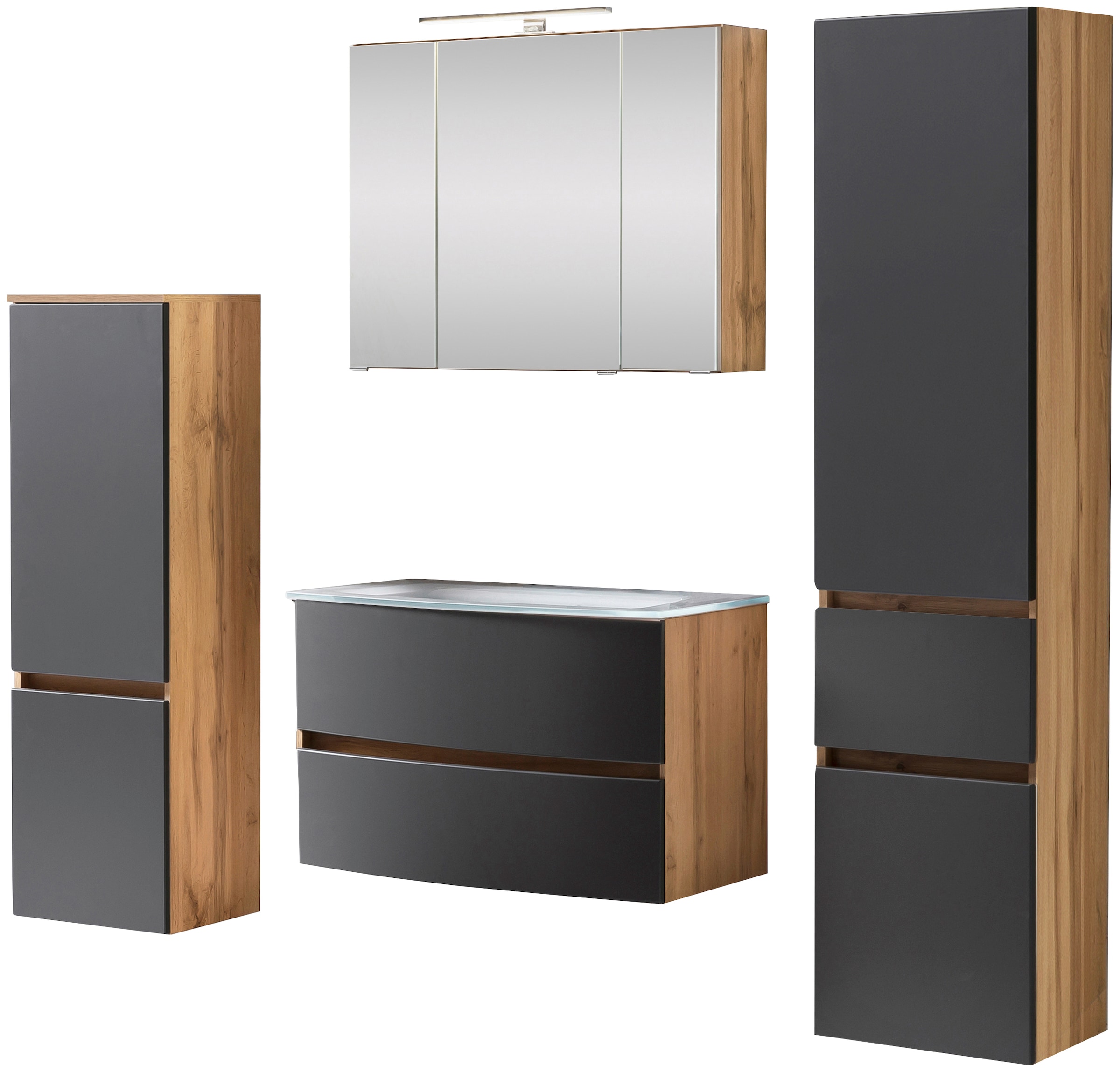 welltime Badezimmer-Set »Kaunas«, (Set, 4 St.), Waschtisch-Set mit Midischrank und Seitenschrank, Breite 160 cm