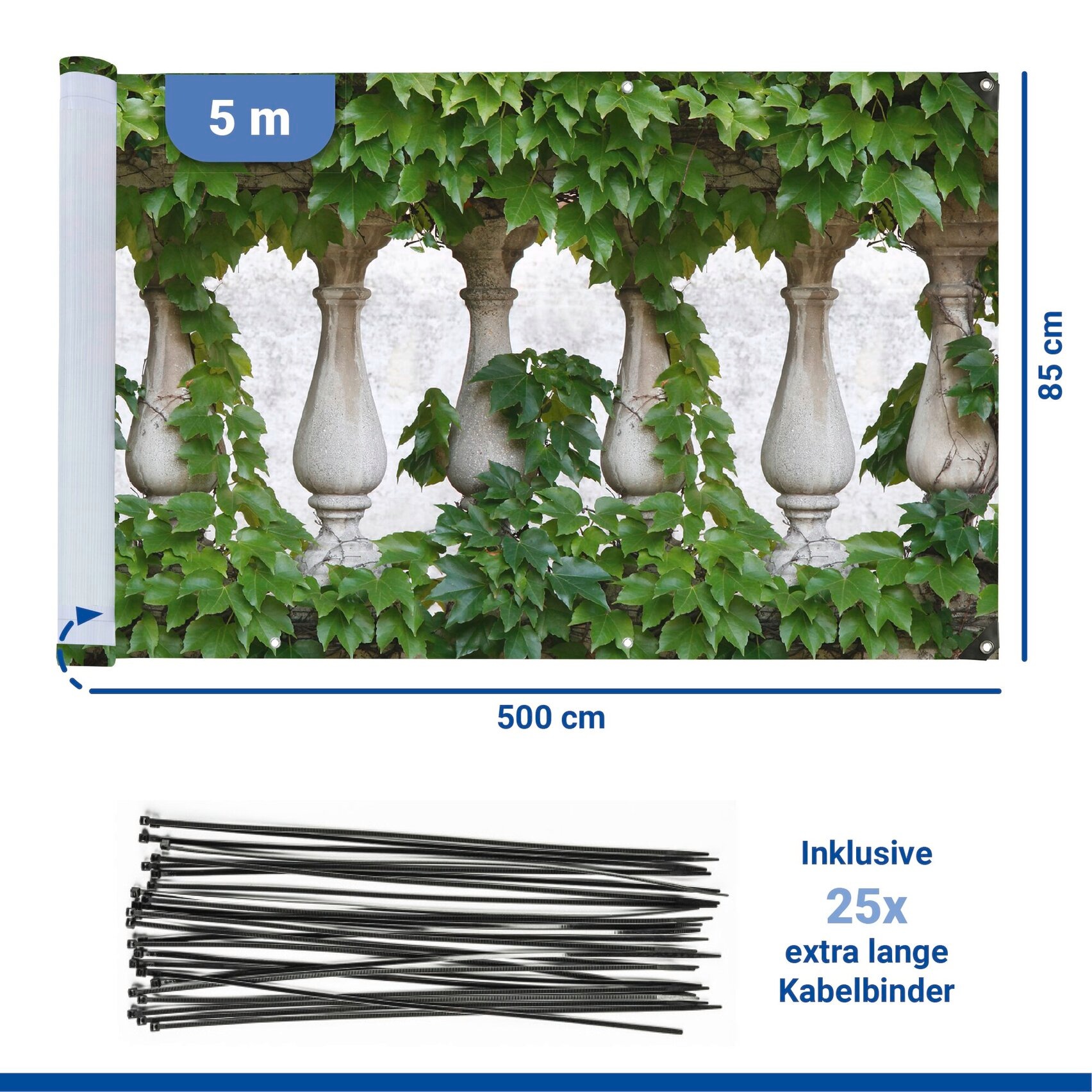 Maximex Balkonsichtschutz 5 m, reißfest, mit Efeu-Motiv