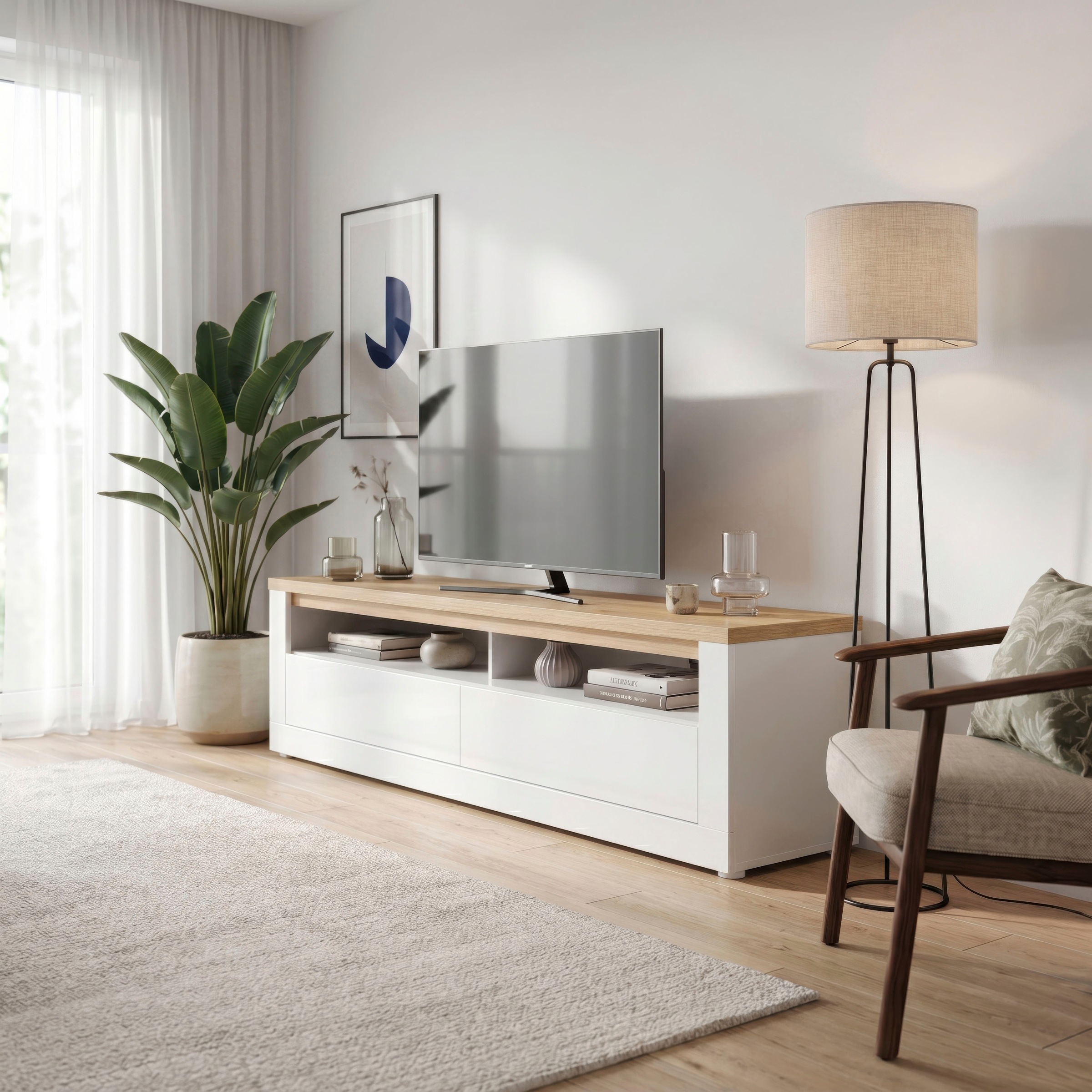 FORTE TV-Board »TV-Schrank, grifflos, offene Fächer« B/H/T 181,1/48,2/41,6 cm, Front glänzend