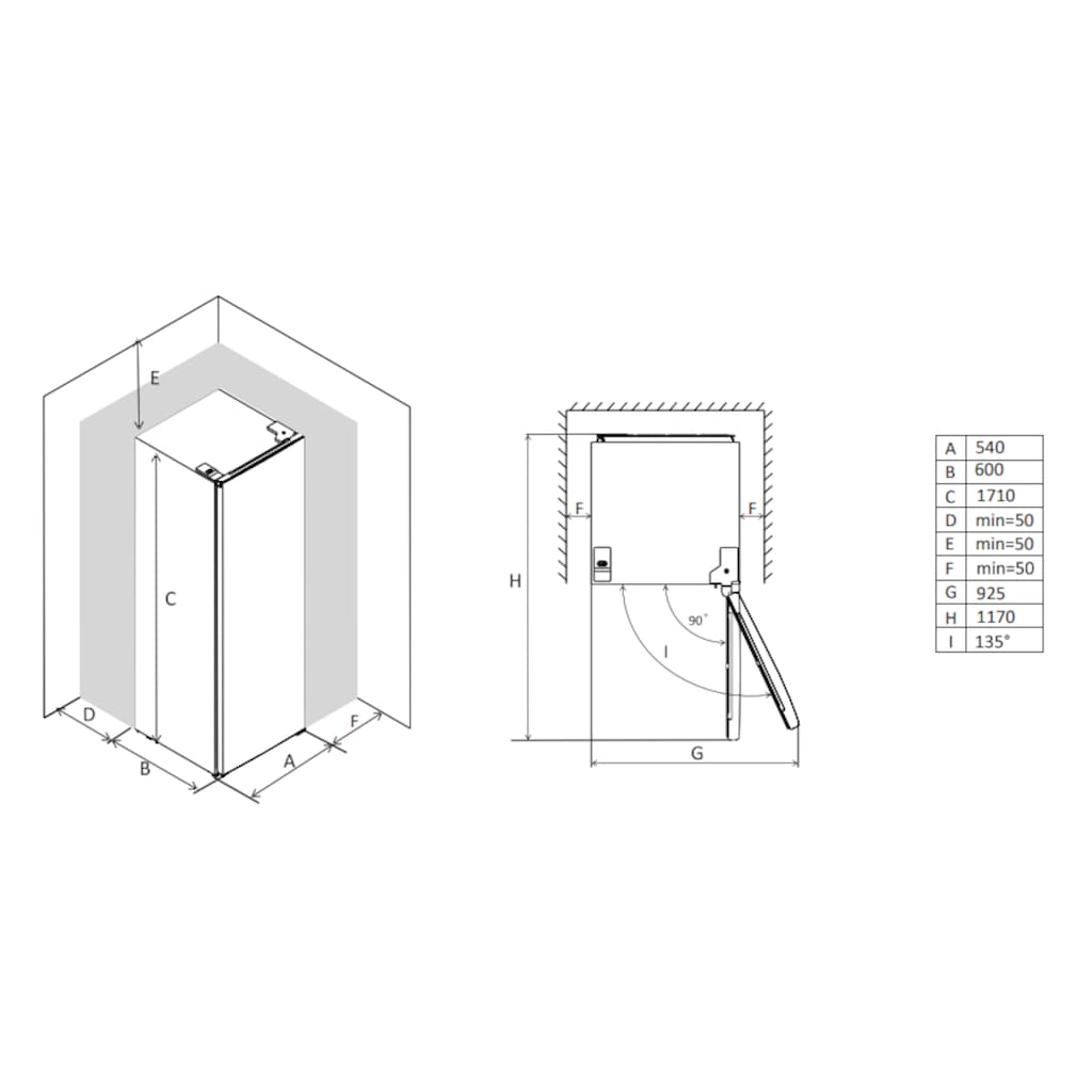 Hanseatic Gefrierschrank, 170,5 cm hoch, 54 cm breit, NoFrost, Schnellgefrierfunktion, Türalarm