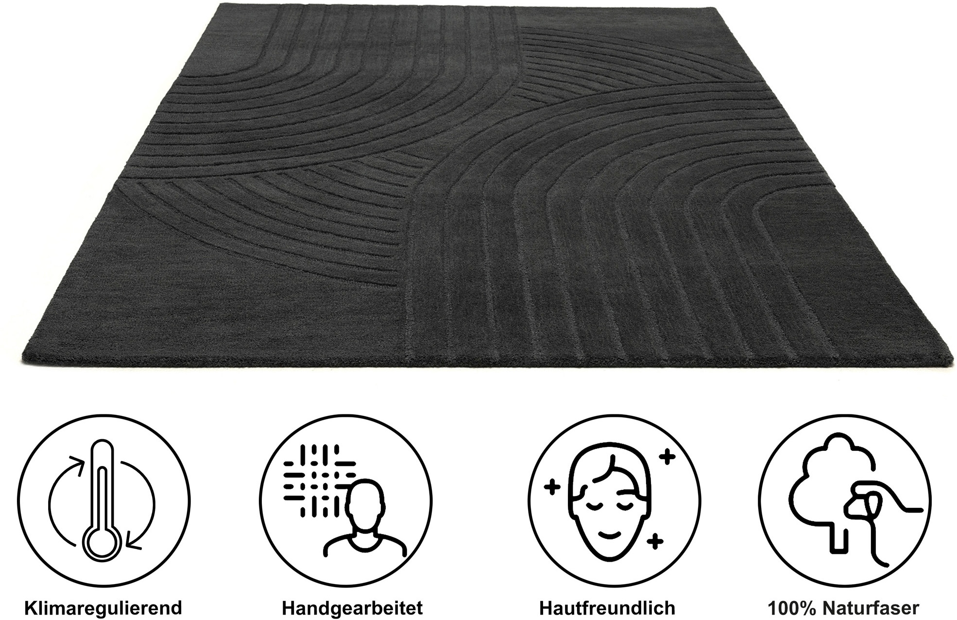 OTTO home Wollteppich »Gabbo Design, Handgefertigt, Teppich,  reine Wolle,« rechteckig 14 mm Höhe Hoch-Tief-Effekt, reine Wolle, Scandi-Look, Naturfaser