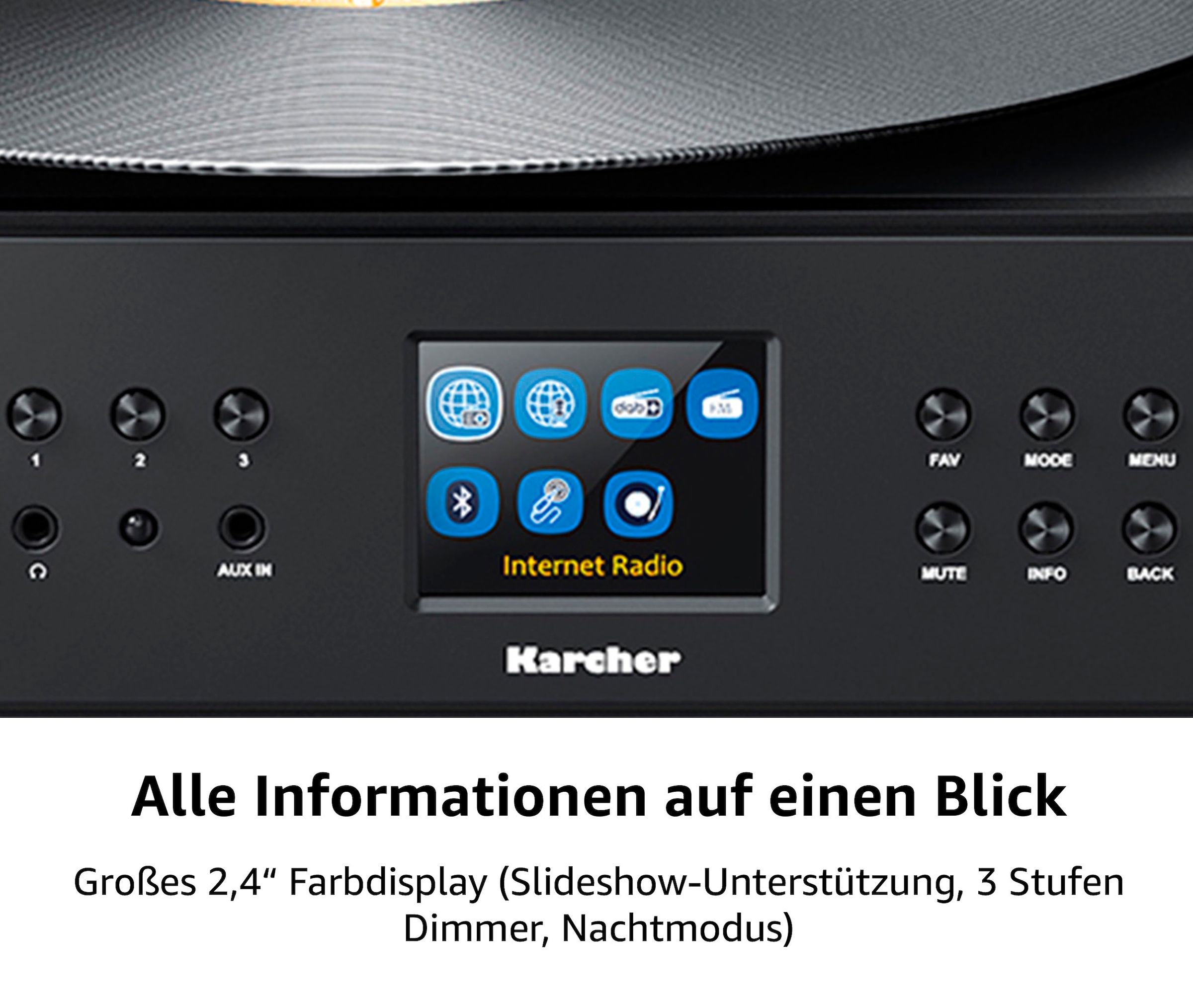 Karcher Stereoanlage »MC 8000DI«, (Bluetooth-WLAN Digitalradio (DAB+)-UKW mit RDS-Internetradio 20 W), Kompaktanlage, Schallplattenspieler, Bluetooth, Stereo Lautsprecher