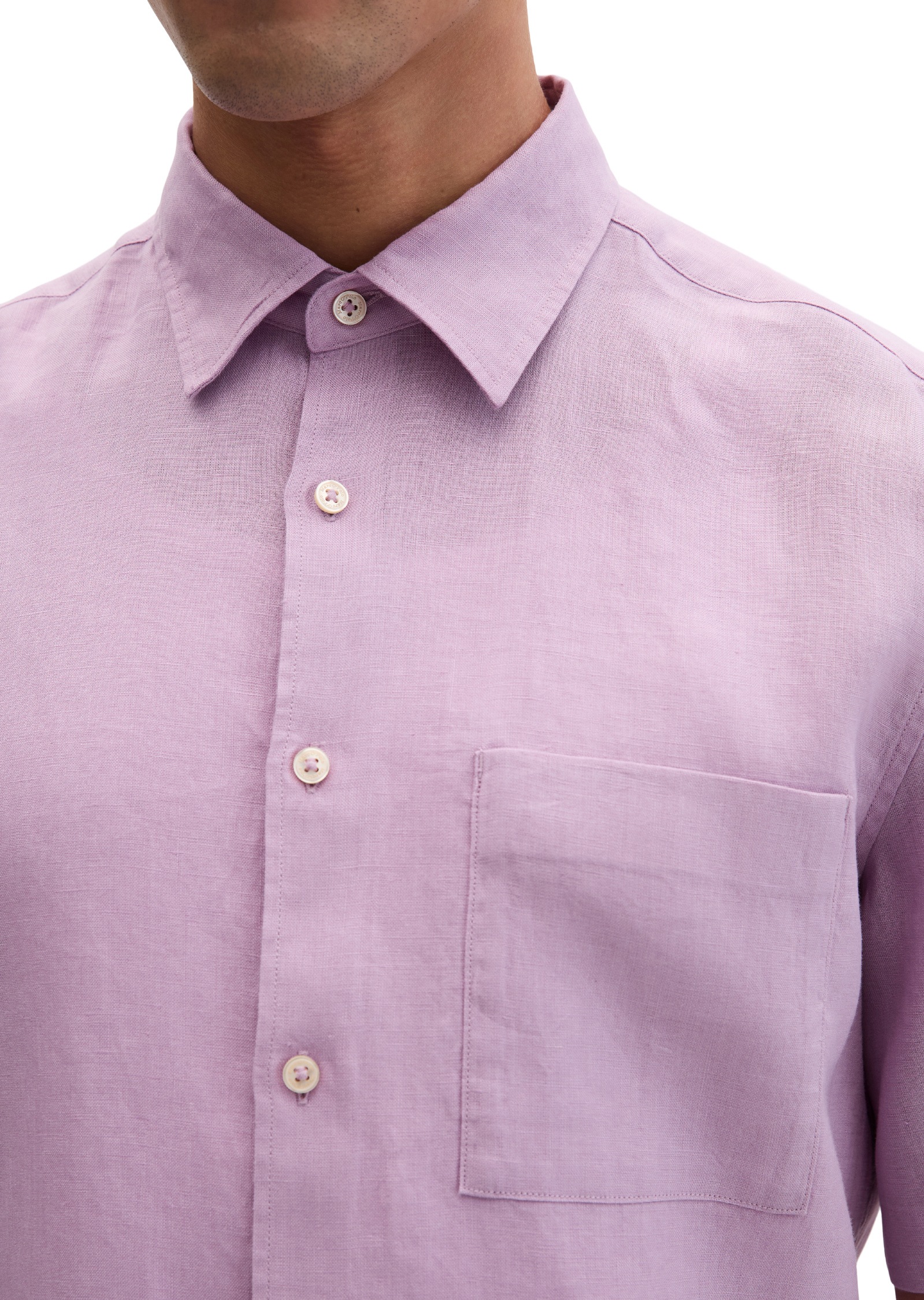 Kurzarmhemd MARC O'POLO "aus reinem Leinen", Herren, Gr. XXL, Normalgrößen, scatterot orchid, Obermaterial: 100% Leinen, unifarben, regular fit normal, normaler Saum, Hemden 3