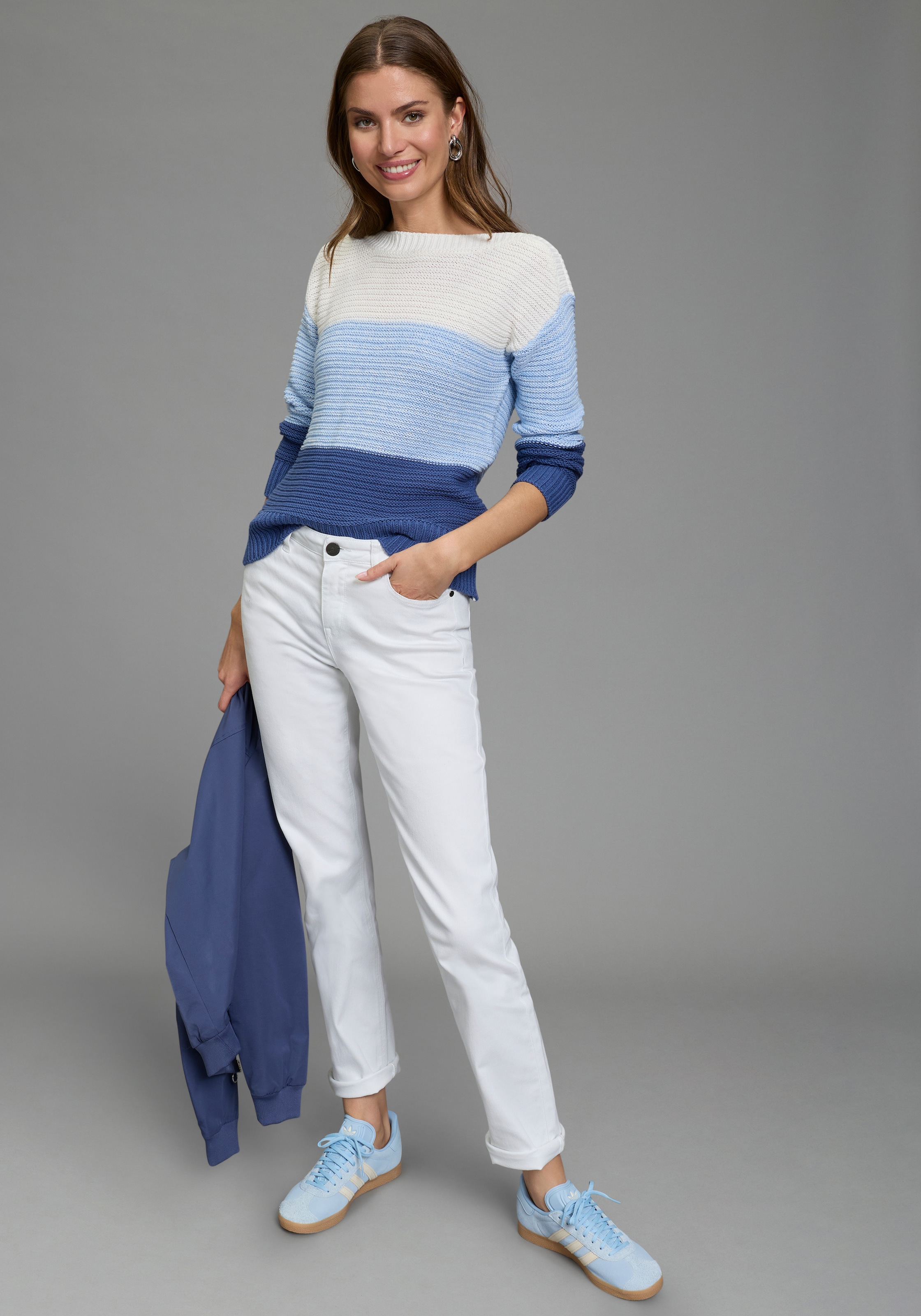 Laura Scott Streifenpullover leichter Übergangspullover mit Strukturstrick