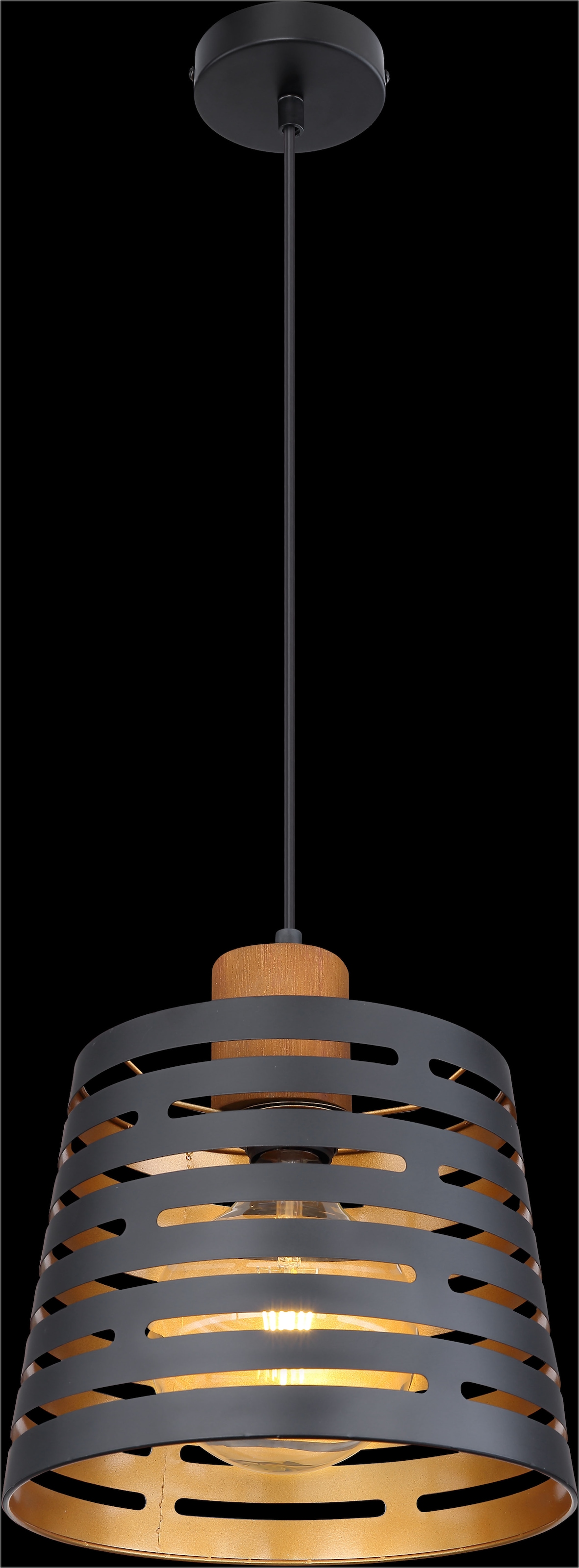 GLOBO LIGHTING Hängeleuchte »ABLONA«, Leuchtmittel E27 | ohne Leuchtmittel, Hängelampe/Pendelleuchte/Holz/goldfarben/Höhe kürzbar