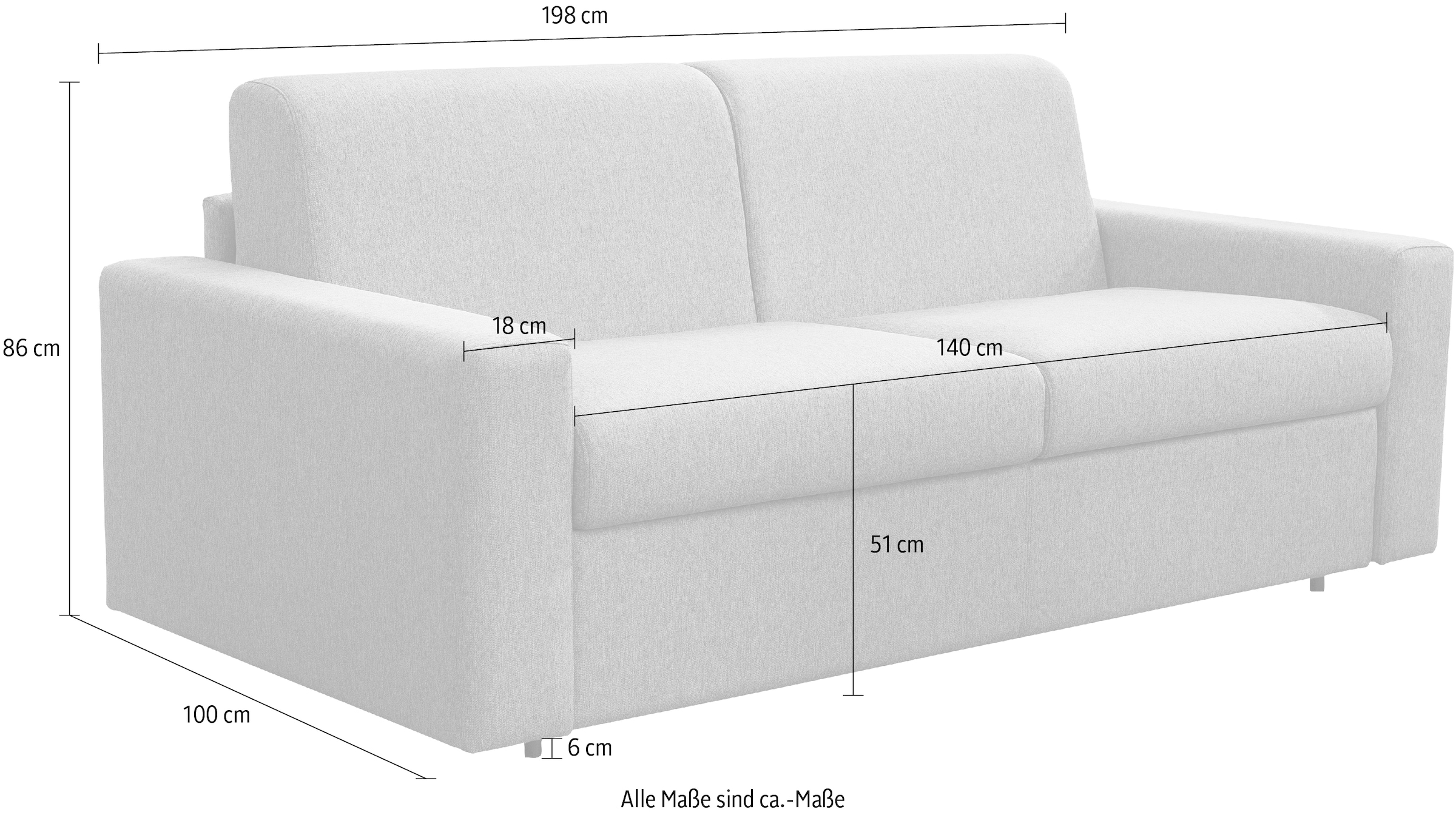 Nias Italia Schlafsofa »Bari«, Liegefläche Matratze | inklusive BAUR 140/208 und klappbaren cm Bettunterbau