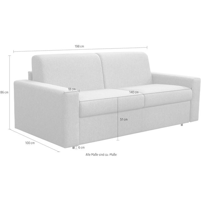 Nias Italia Schlafsofa »Bari«, inklusive Matratze und klappbaren  Bettunterbau, Liegefläche 140/208 cm | BAUR