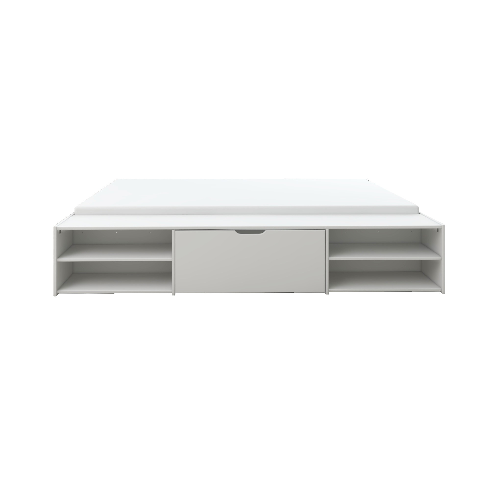 Home affaire Stauraumbett »Cavan, Jugendbett, Podestbett, Futonbett, Made in EU«, (Breite/ Belastbarkeit: 120cm/200 KG, 90cm/ 100KG), inklusive Lattenrost, viel Stauraum, breite Ablage, FSC® zertifiziert