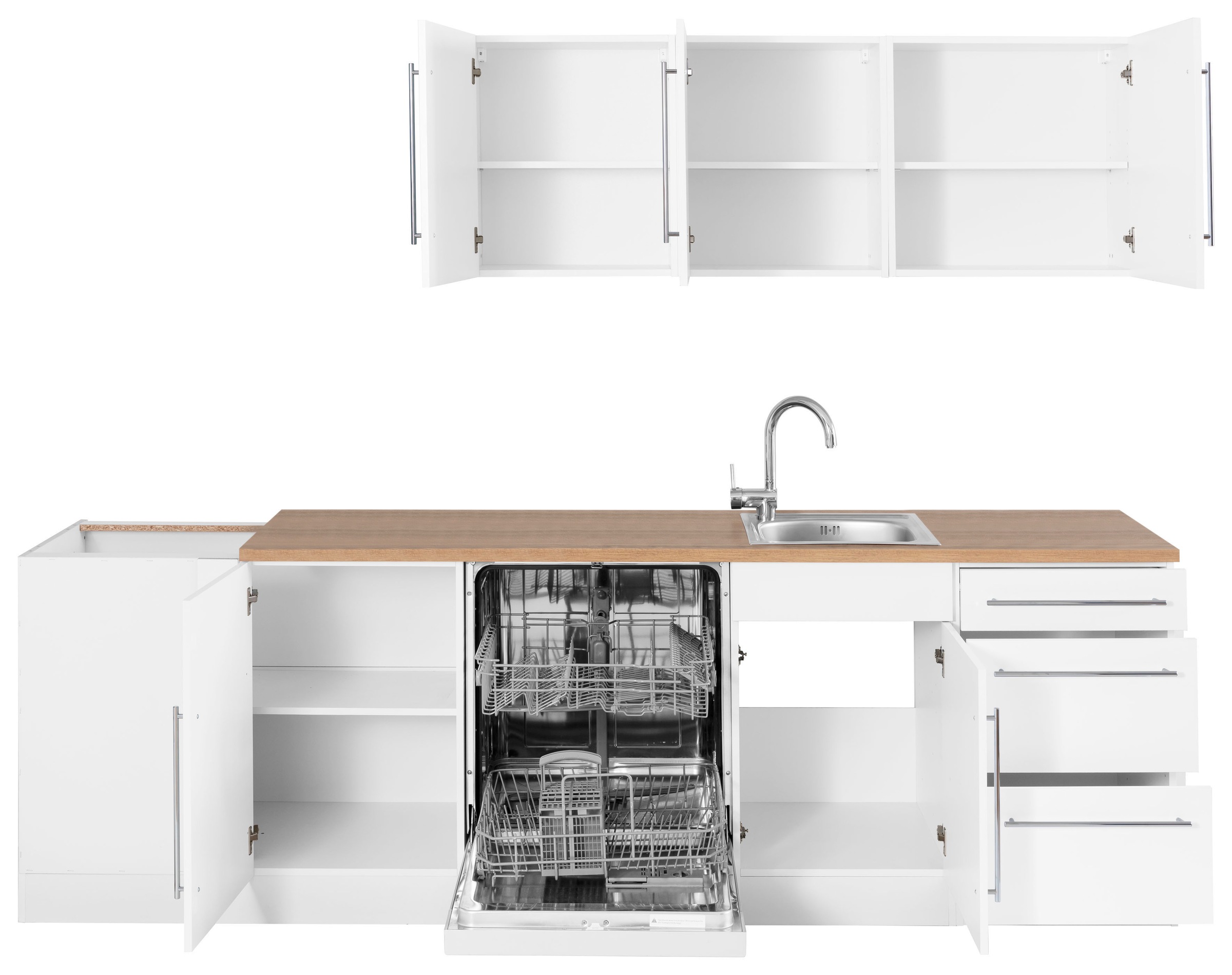Kochstation Winkelküche »KS-Samos«, mit E-Geräten, Stellbreite 260 x 270 cm mit Stangengriffen aus Metall