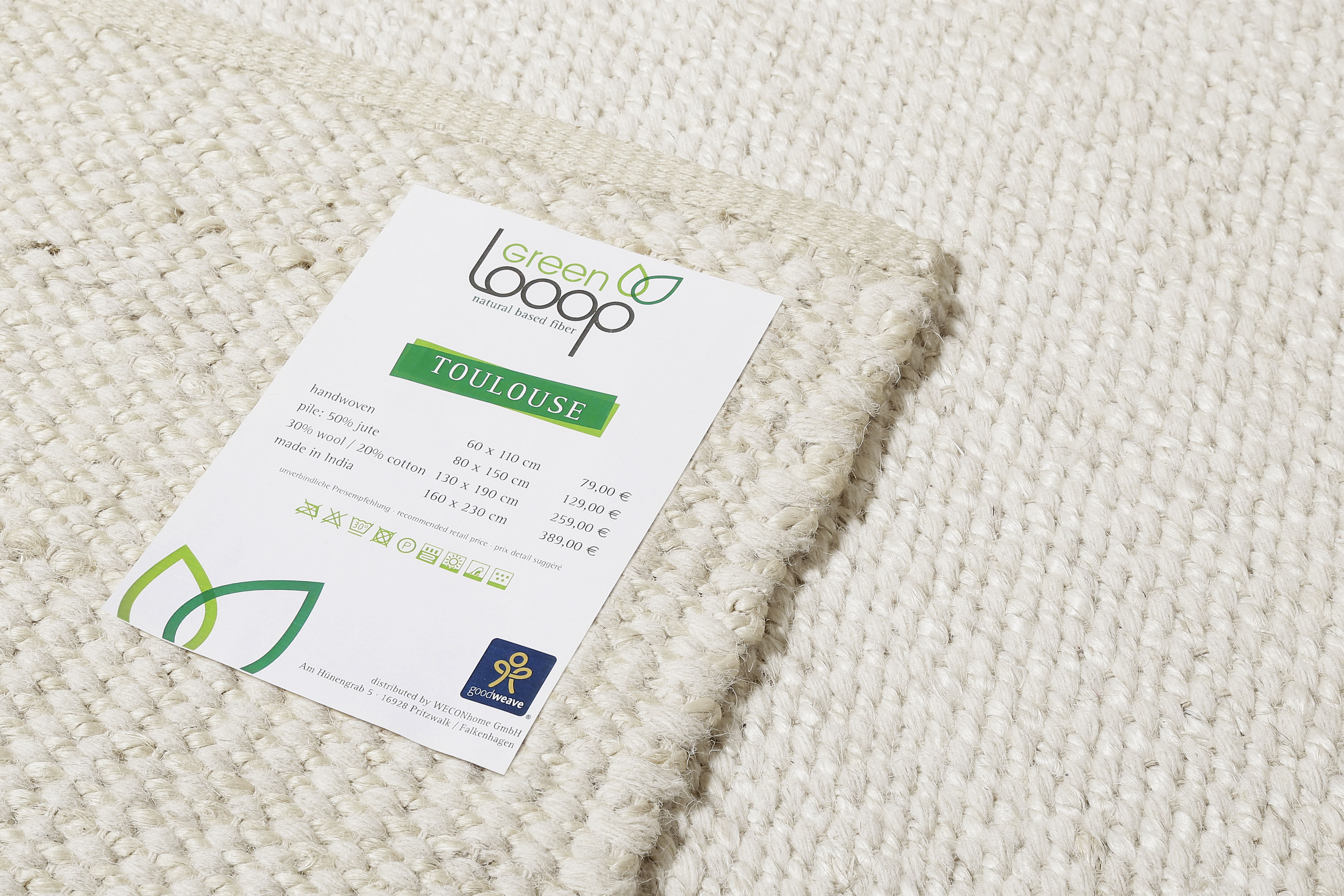 Thumbnail - Green Looop Teppich "Toulouse", rechteckig, 10 mm Höhe, Naturfaser Teppich aus 50% Wolle 50% Jute, Wohnzimmer