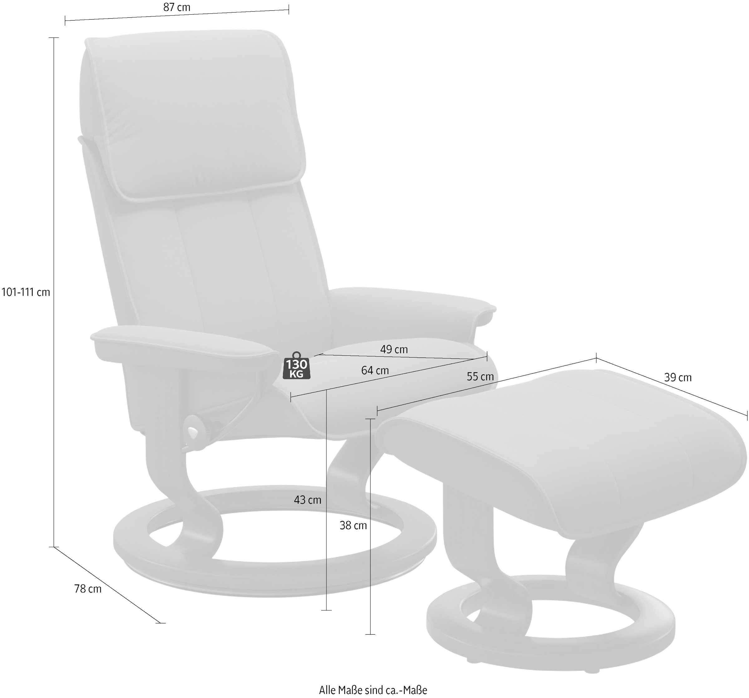 Stressless® Relaxsessel »Admiral«, (Set, Relaxsessel inkl. Hocker), mit Classic Base, Größe M & L, Gestell Eiche