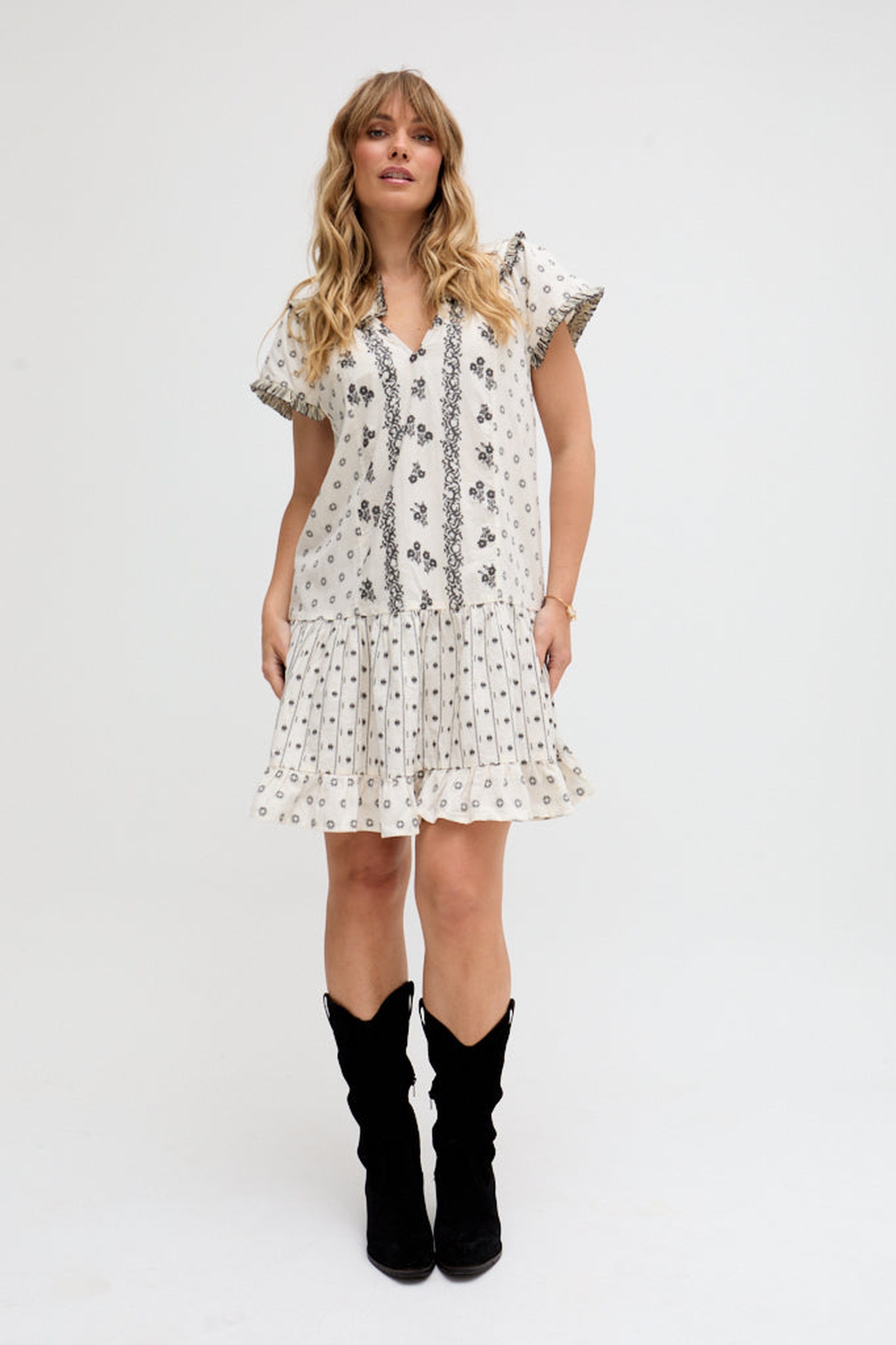 RAFFYA Midikleid »Jemilla Split Neck Jacquard Mini Dress Damen«