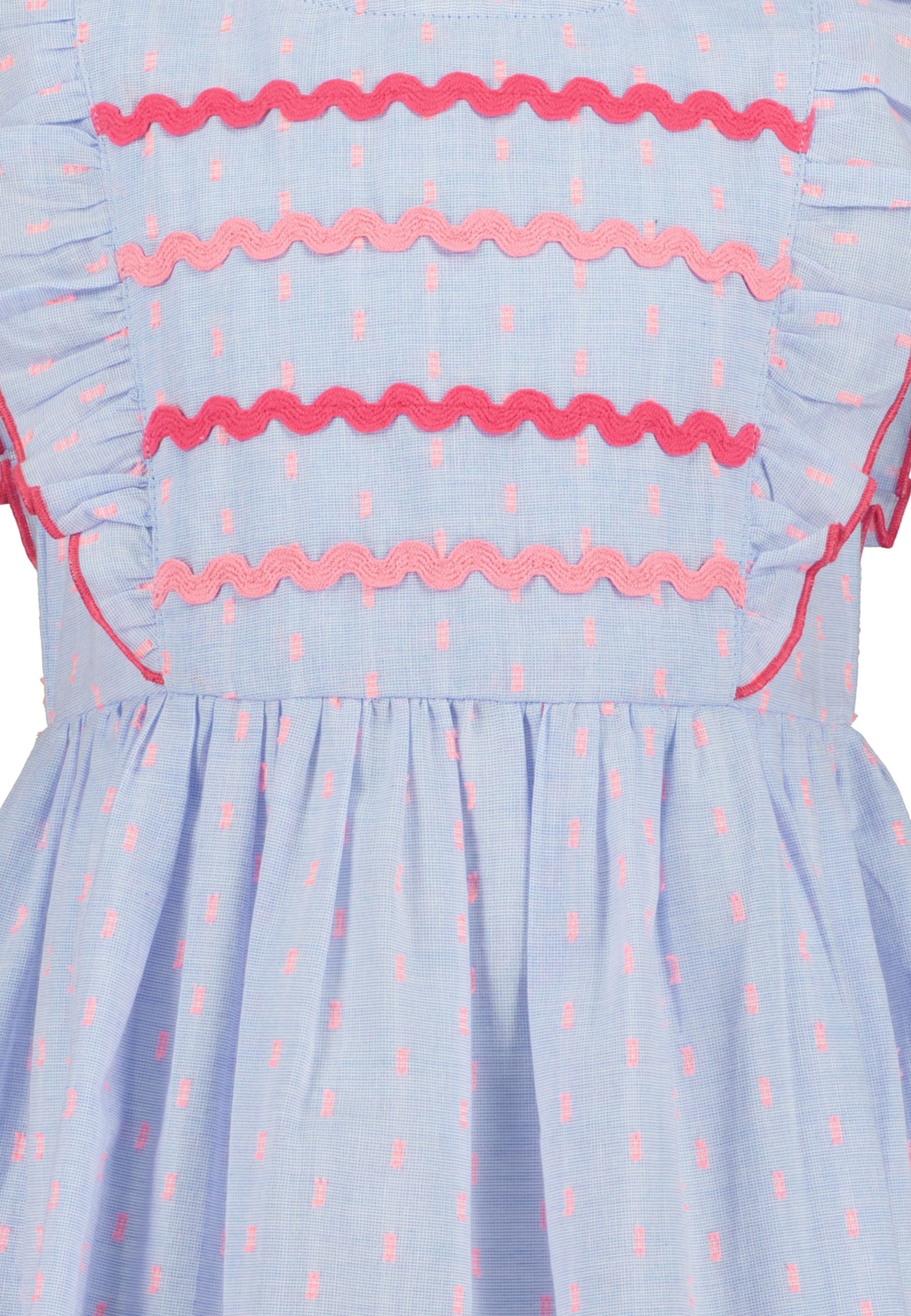 Sommerkleid BLUE SEVEN, Mädchen, Gr. 134, N-Gr, mittelblau, Web, Obermaterial: 100% Baumwolle, kontrastfarbene Details, unifarben, Basic knieumspielend, Rundhals, Volant, Kleider Sommerkleid 4