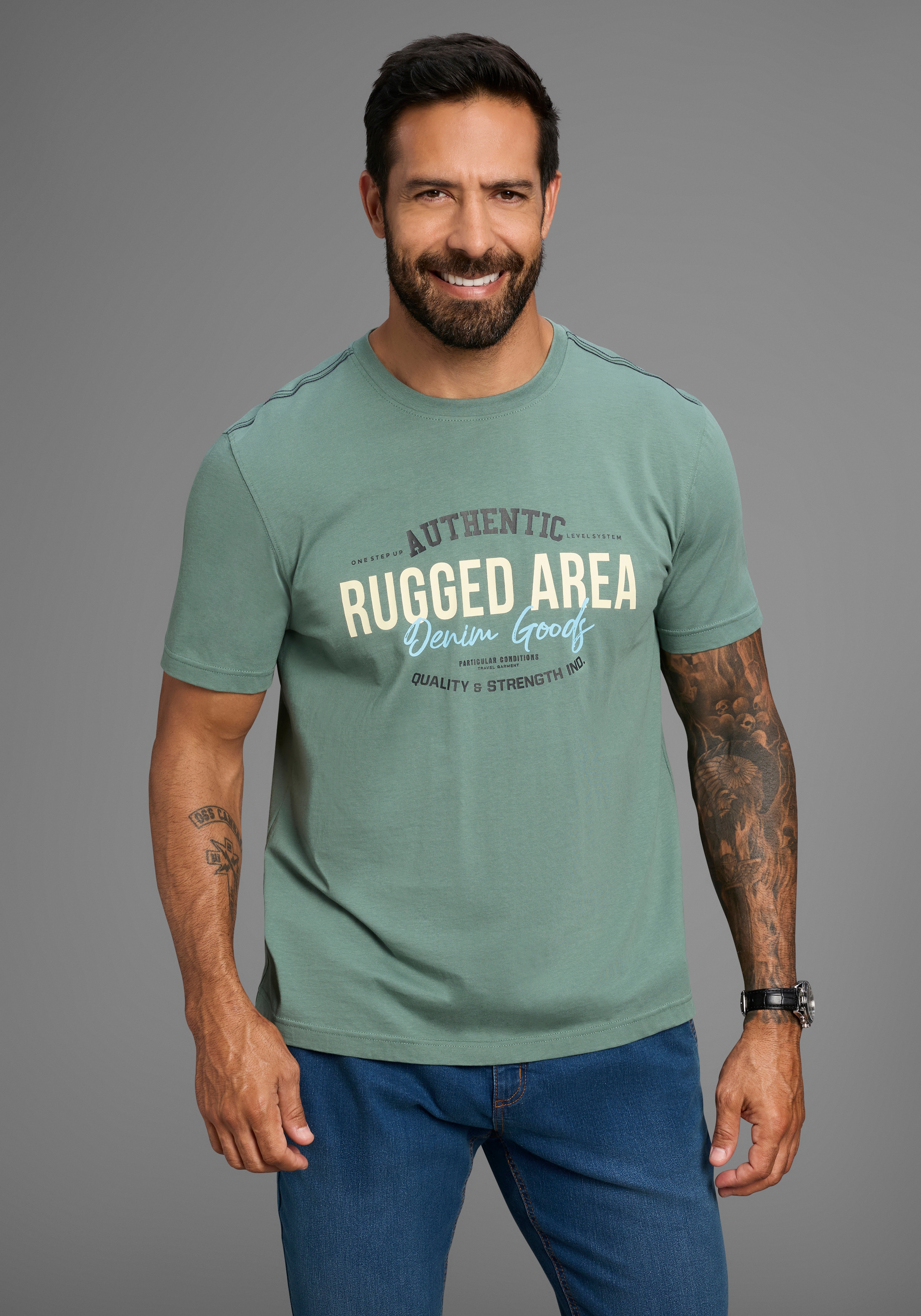 Mans World Rundhalsshirt Kurzarm, Regular Fit, mit Print, Rundhalsausschnitt