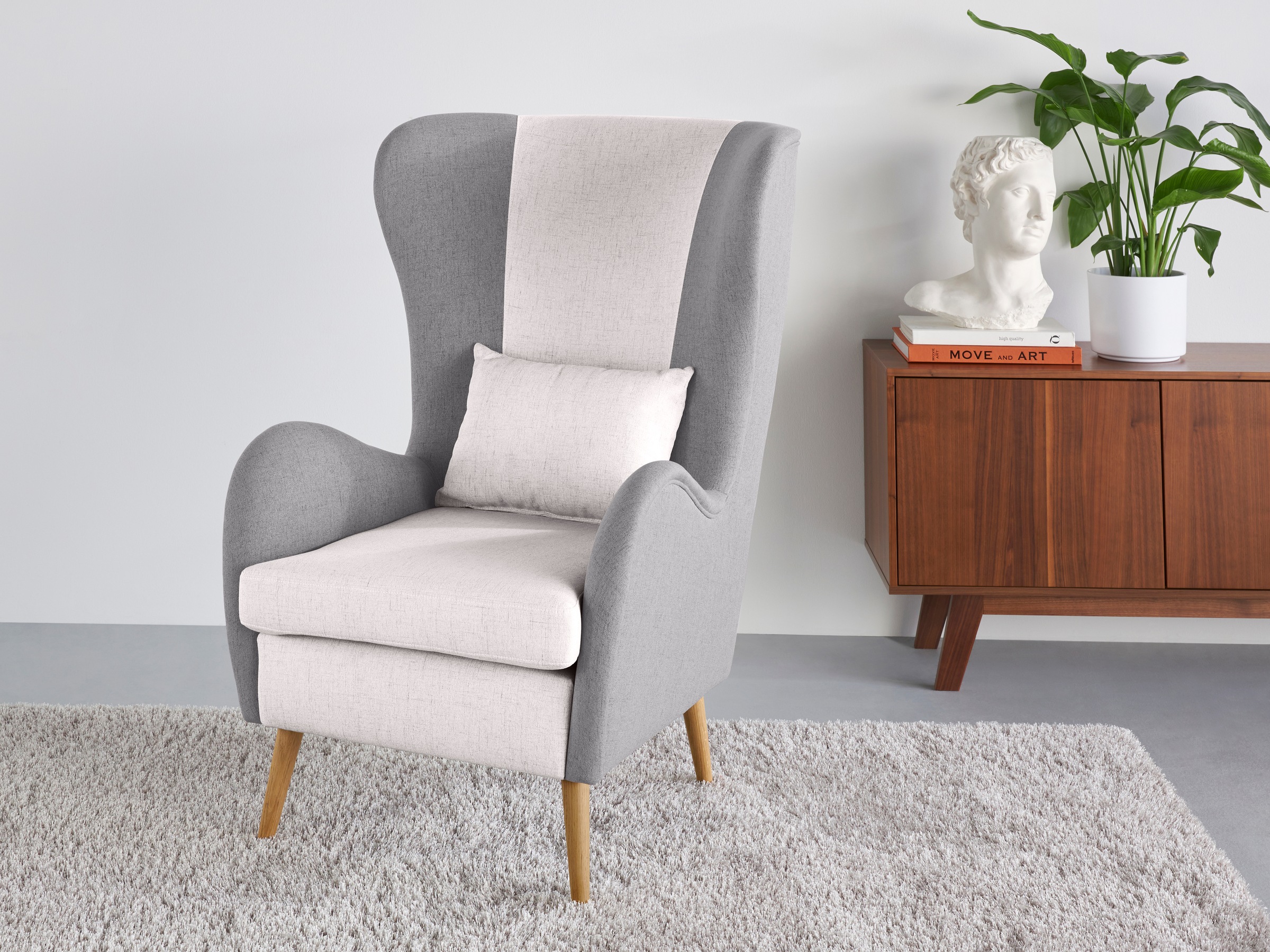 OTTO home Sessel "Salla Bezug Bouclé oder Struktur fein, Ohrensessel" wahlweise mit oder ohne Hocker; großer Sessel: Maße B/T/H: 78/94/118cm