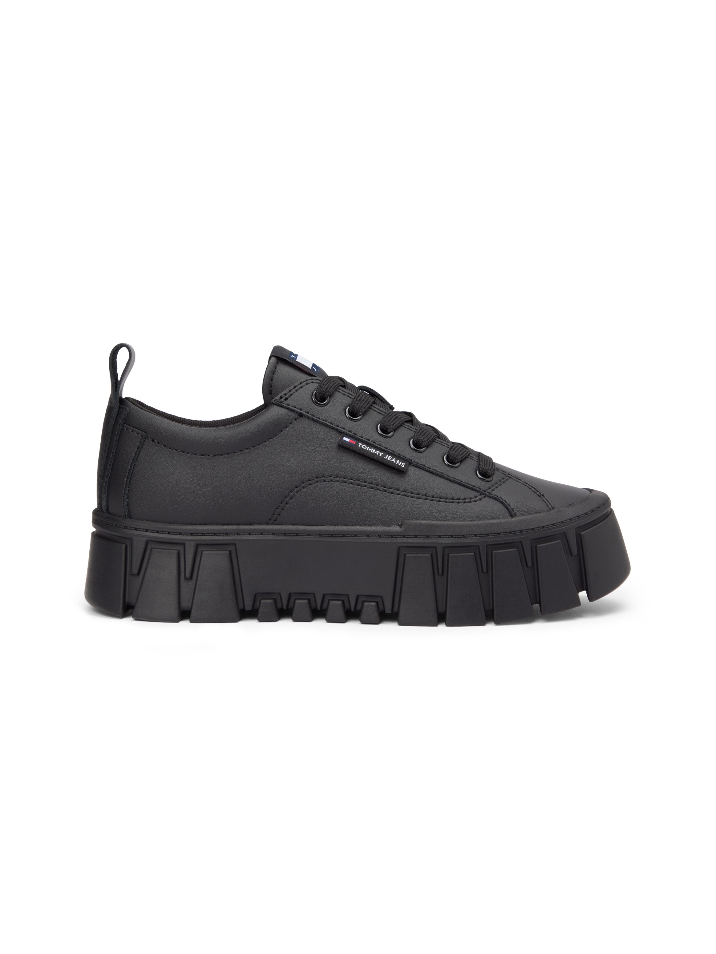 Plateausneaker TOMMY JEANS "TJW VULC FLATFORM LEATHER", Damen, Gr. 39, schwarz, Leder, Lederimitat, unifarben, Schuhe Plateausneaker, Freizeitschuh, Halbschuh, Schnürschuh mit dezenten Ziernähten 3