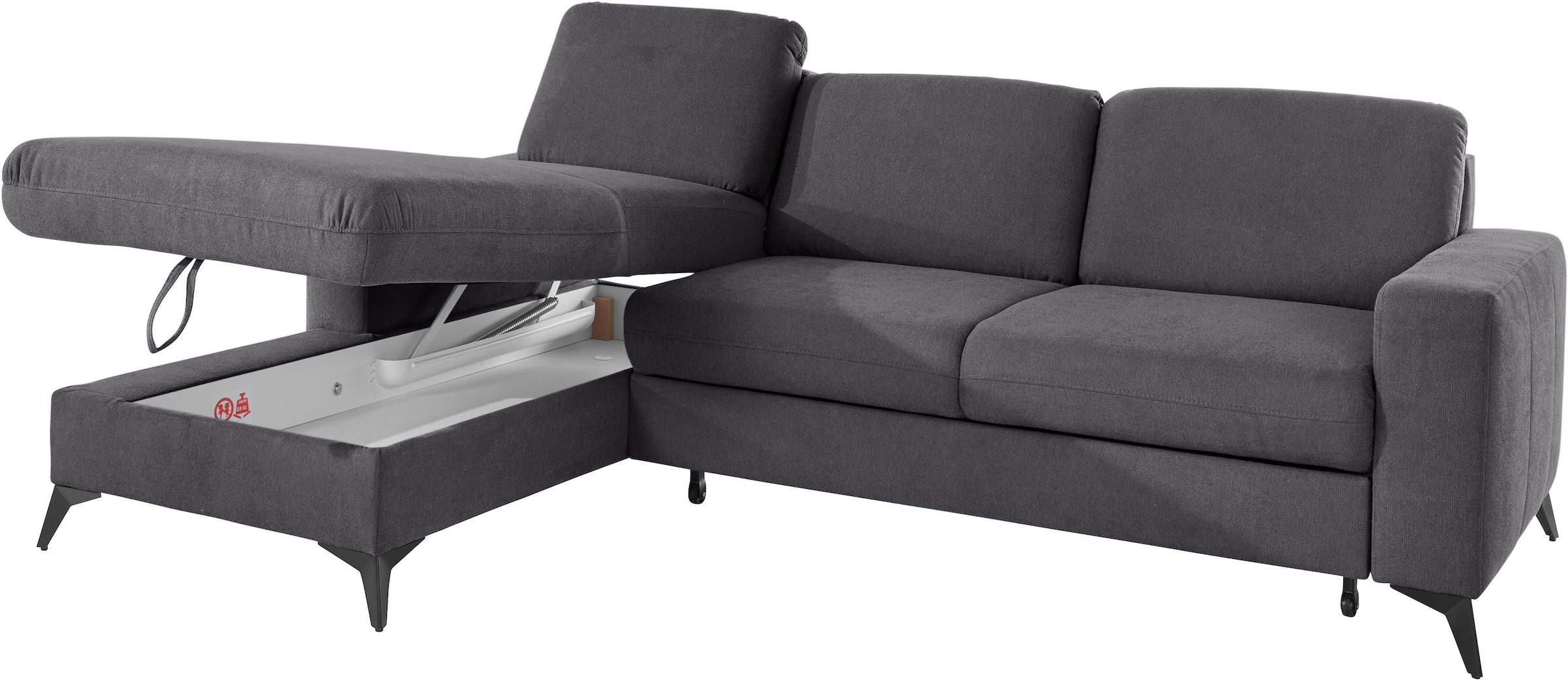 Places of Style Ecksofa »Lolland L-Form«, Wahlweise mit Bettfunktion und Bettkasten, Federkern