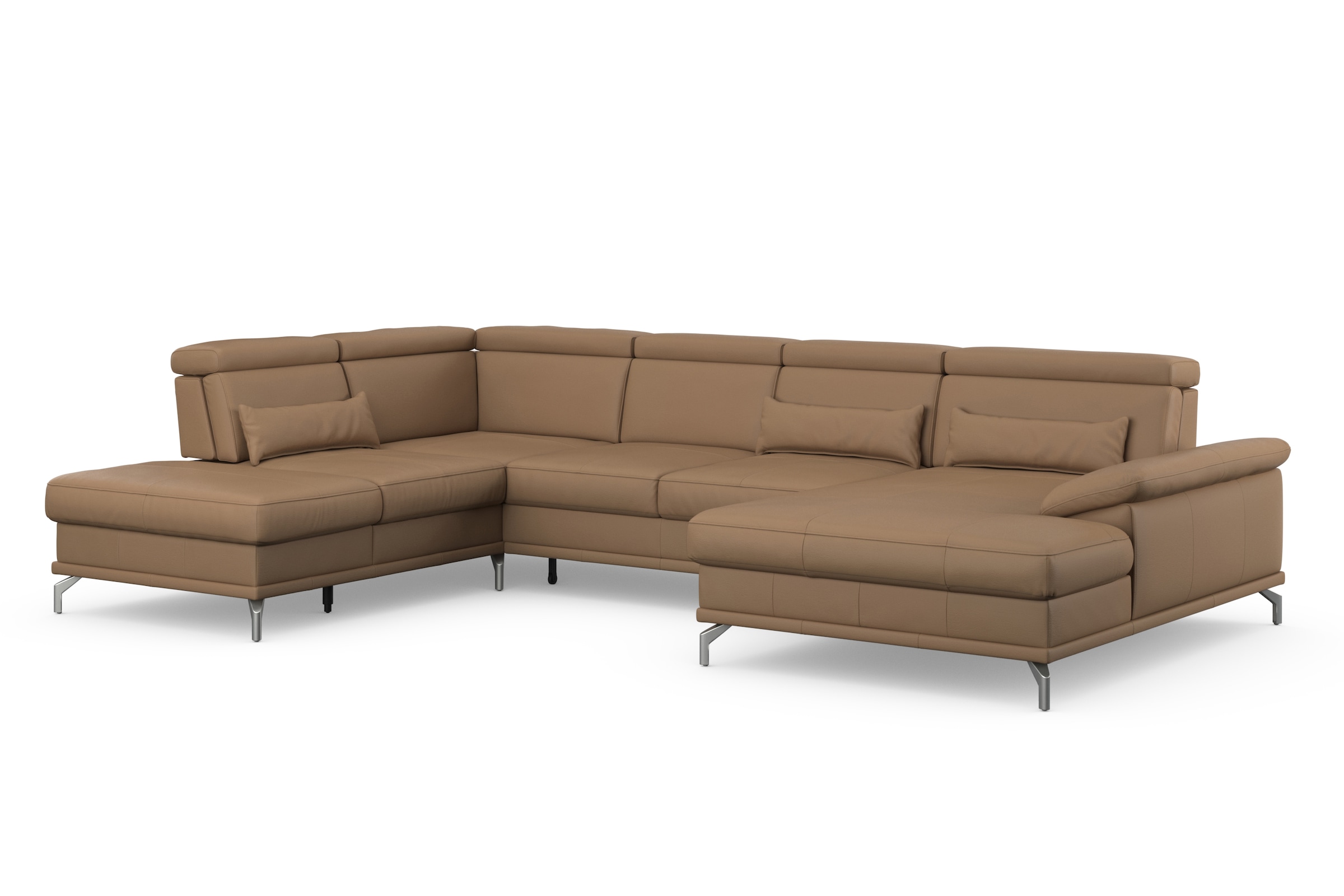 sit&more Wohnlandschaft »Cabrio U-Form, mit Sitztiefenverstellung, Arm- und Kopfteilverstellung«, 3 Nierenkissen, Federkern, optional Bettfunktion und Stauraum