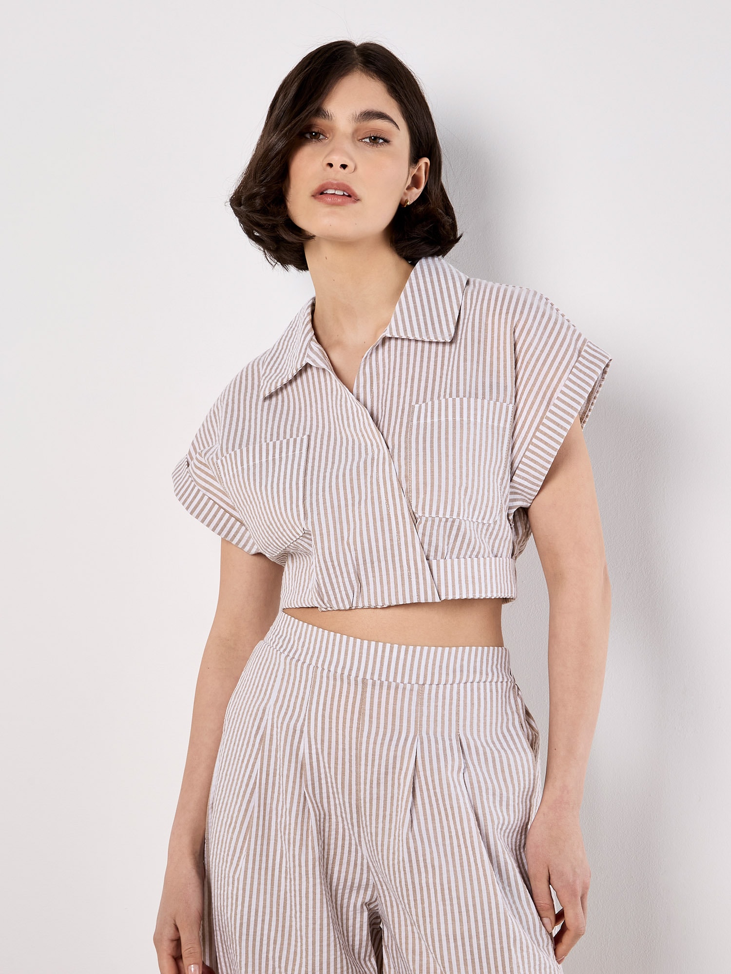 Apricot Blusentop "Crop-Shirt" mit Streifen