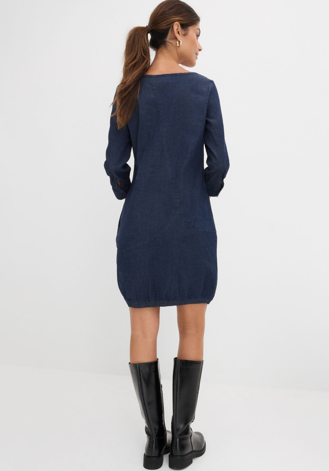 bonprix Jeanskleid 1 tlg. für Frühling und Sommer, aus Baumwolle mit Elasthan, mit 3/4-Ärmeln