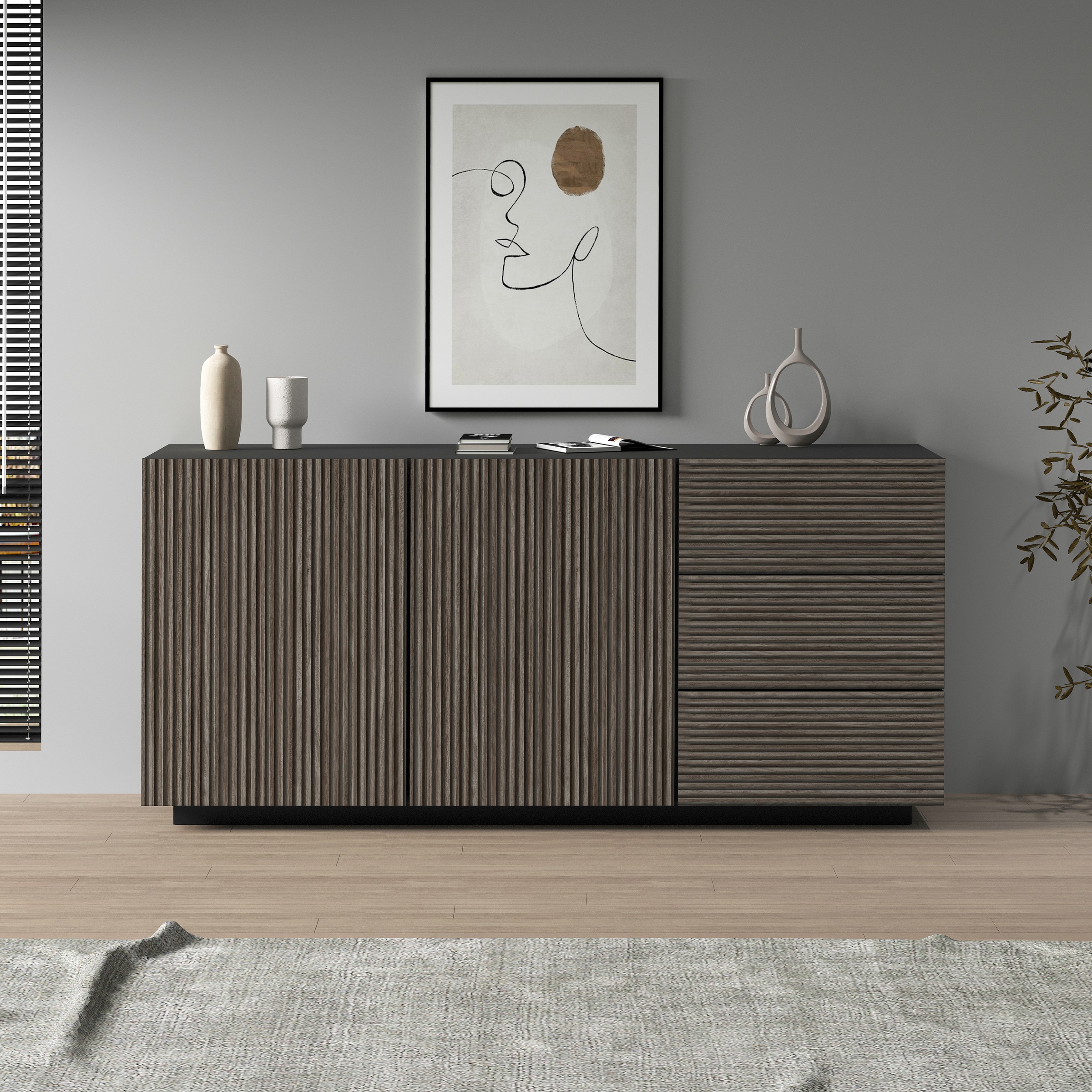 Home affaire Sideboard "Vega Sideboard,Kommode,180 cm" mit 2 Türen und 3 Sc günstig online kaufen