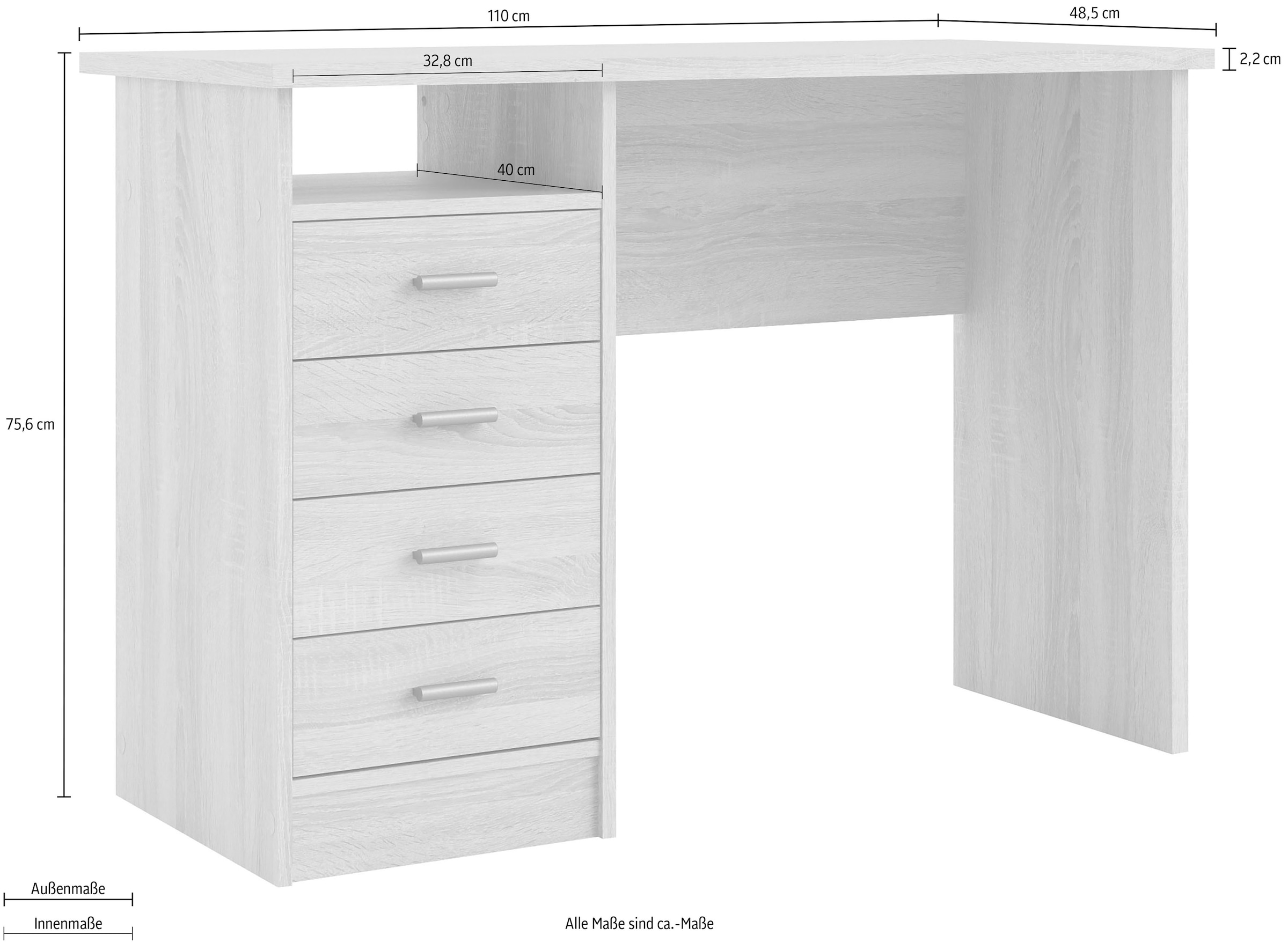 INOSIGN Schreibtisch »Function Plus, Arbeitstisch, Bürotisch«, mit 4 Schubladen, 1 offenes Fachbreite 110 cm
