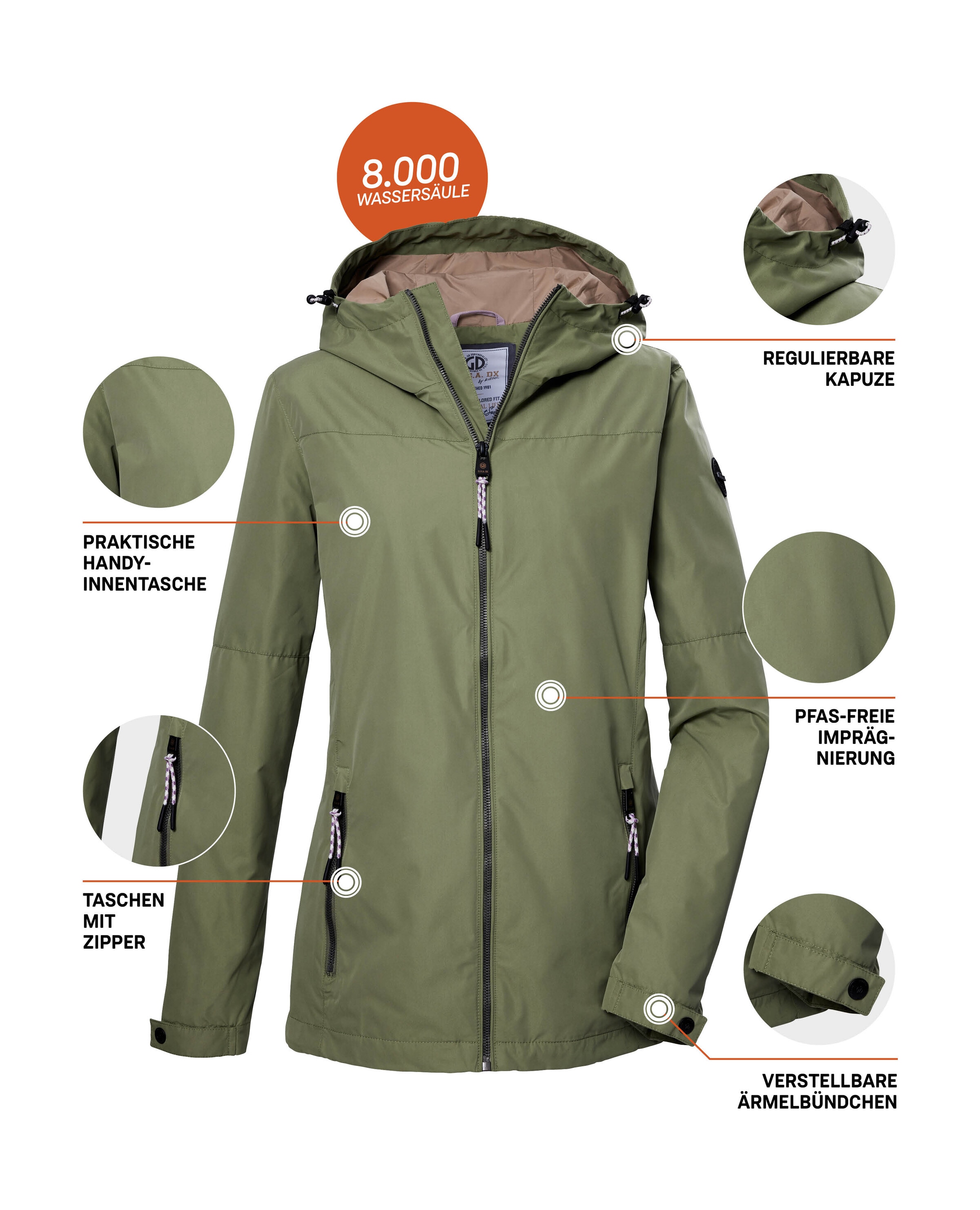 G.I.G.A. DX by killtec Funktionsjacke »GS 71 WMN JCKT«, Damenjacke: wasserdicht, winddicht, PFAS-frei, verstellbar, Kapuze