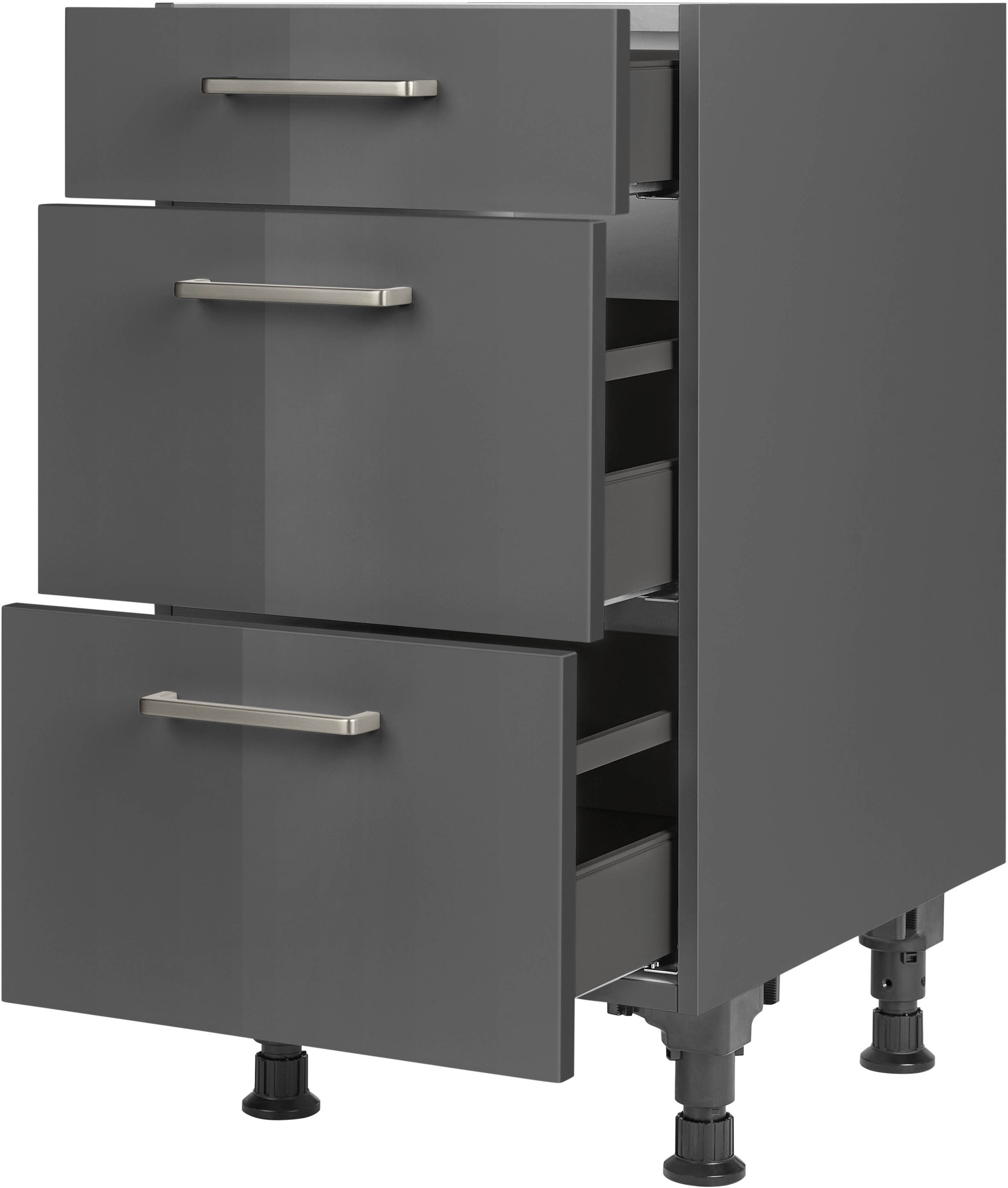 nobilia® Unterschrank »"Flash", vormontiert, mit höhenverstellbaren Sockelfüßen, in den«, Breiten 30, 45, 60 und 90 cm, mit Schubkasten und Auszügen