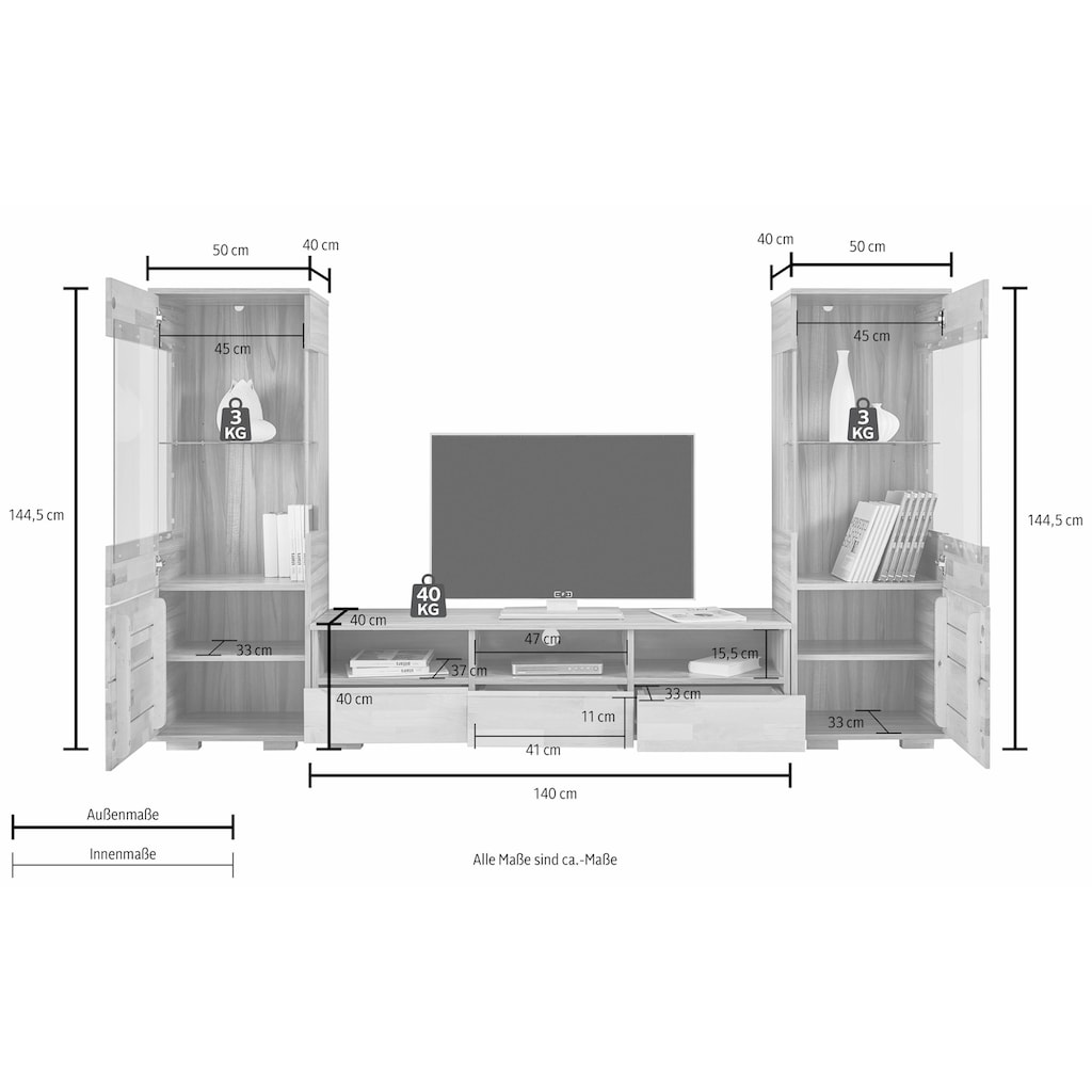 Woltra Wohnwand »Vetro«, (Set, 3 St.)