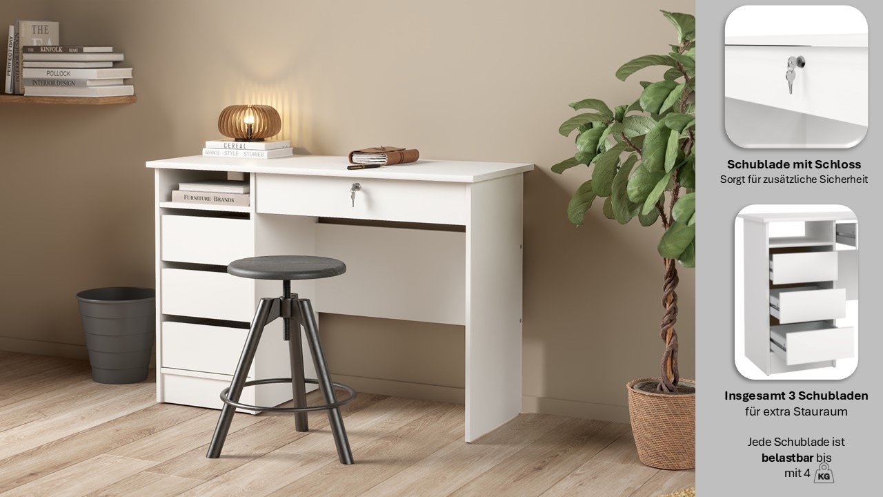 Home affaire Schreibtisch »Plus«, Computertisch mit 3 Schubkästen