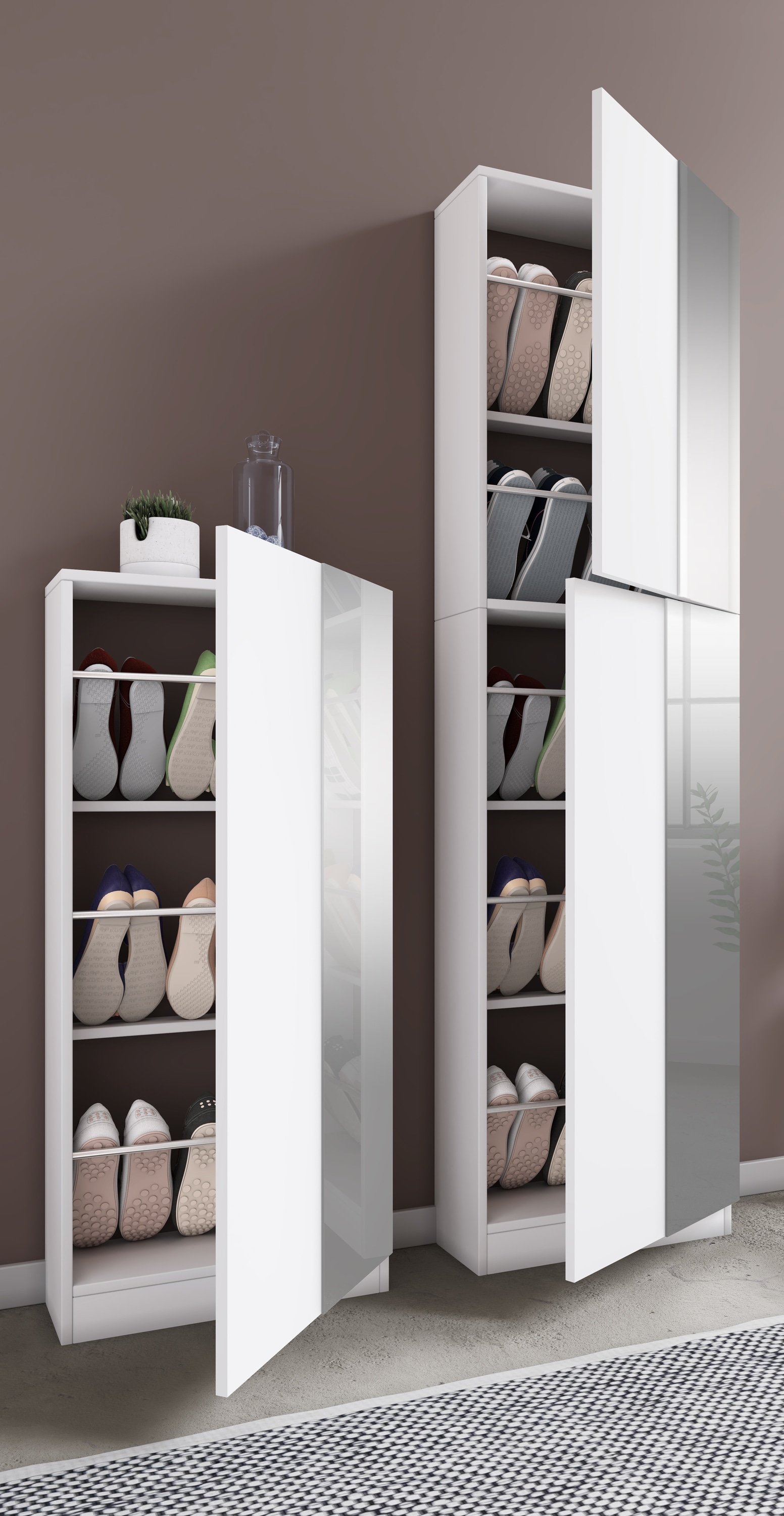 VCM Schuhschrank »VCM Holz Schuhschrank | Maße: H. 180 x B. 50 x T. 17 cm | 2 Drehtüren z. T. mit Spiegel versehen - Fulisa XL Spiegel«, (1 St.)