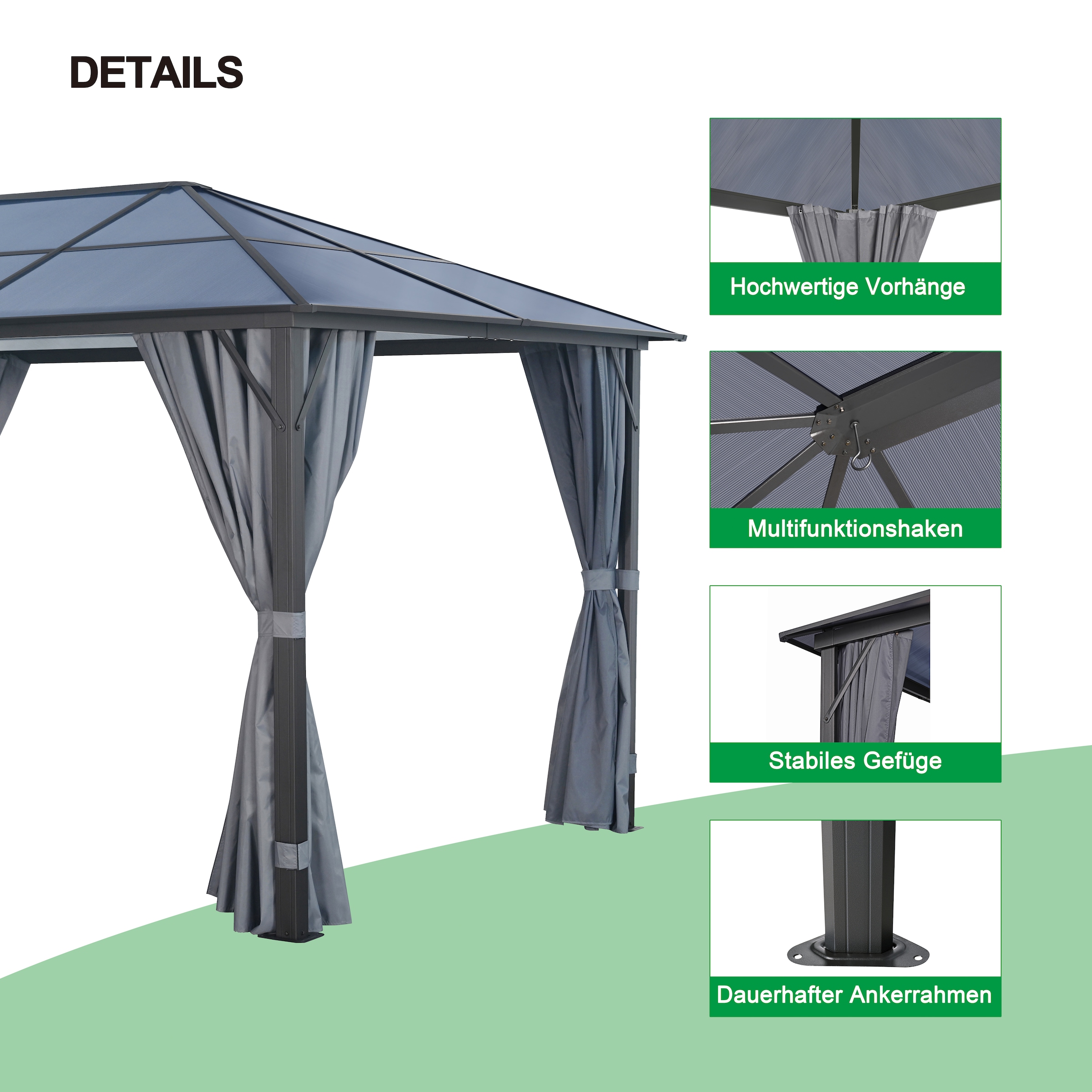 KONIFERA Pavillon »Aruba« Gestell aus Aluminium, Dach aus Polycarbonat-Stegplatten
