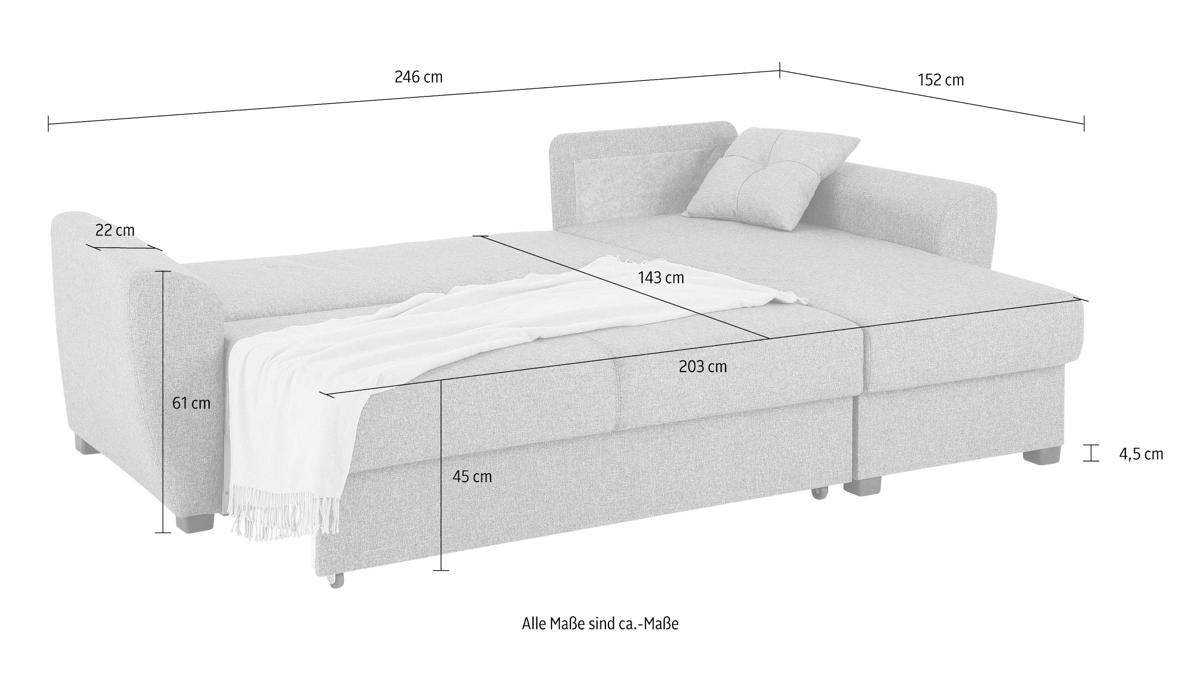 Home affaire Ecksofa »Quin L-Form«, mit Bettfunktion, Bettkasten und Zierkissen, mit Federkern
