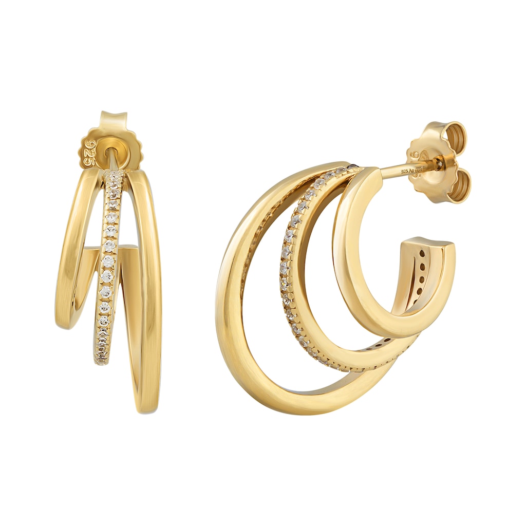 CAÏ Paar Creolen »925 Silber vergoldet Triple Design mit Zirkonia«