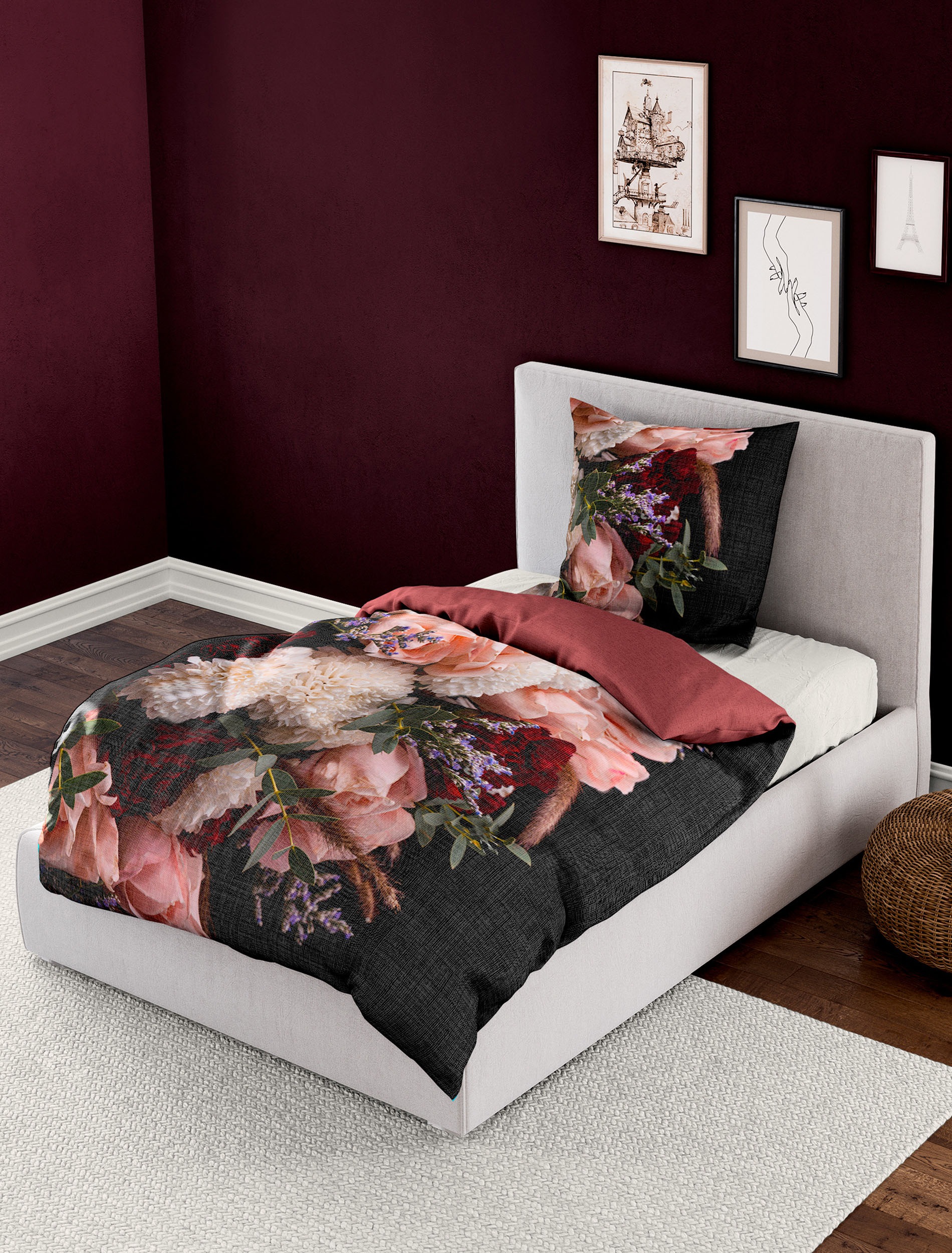 BIERBAUM Wendebettwäsche "Simon" 2 Stk. Mako-Satin, 100 % Baumwolle, mit Bl günstig online kaufen