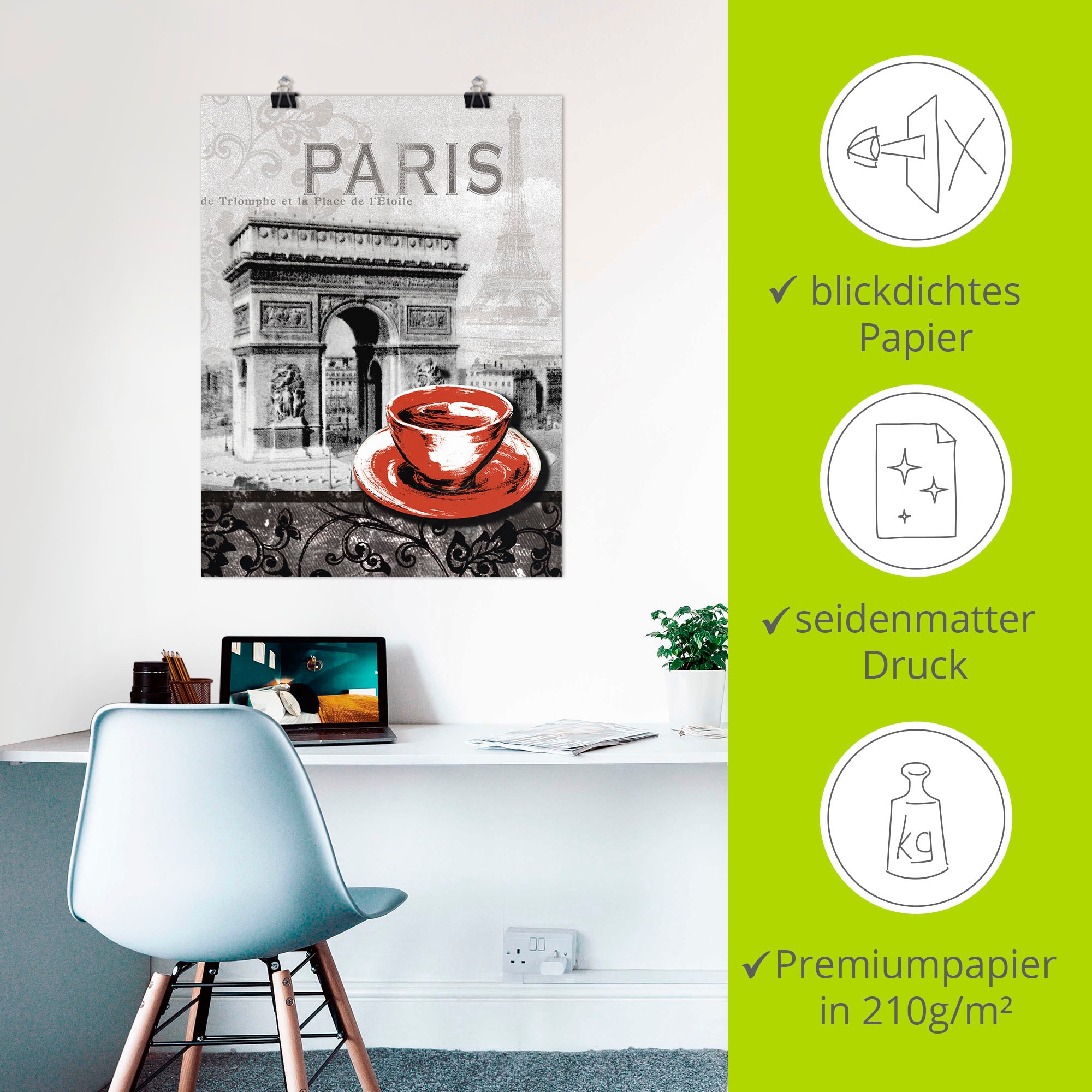 Artland Wandbild »Paris - Café au Lait - Milchkaffee«, Gebäude, (1 St.), als Alubild, Outdoorbild, Leinwandbild, Poster, Wandaufkleber