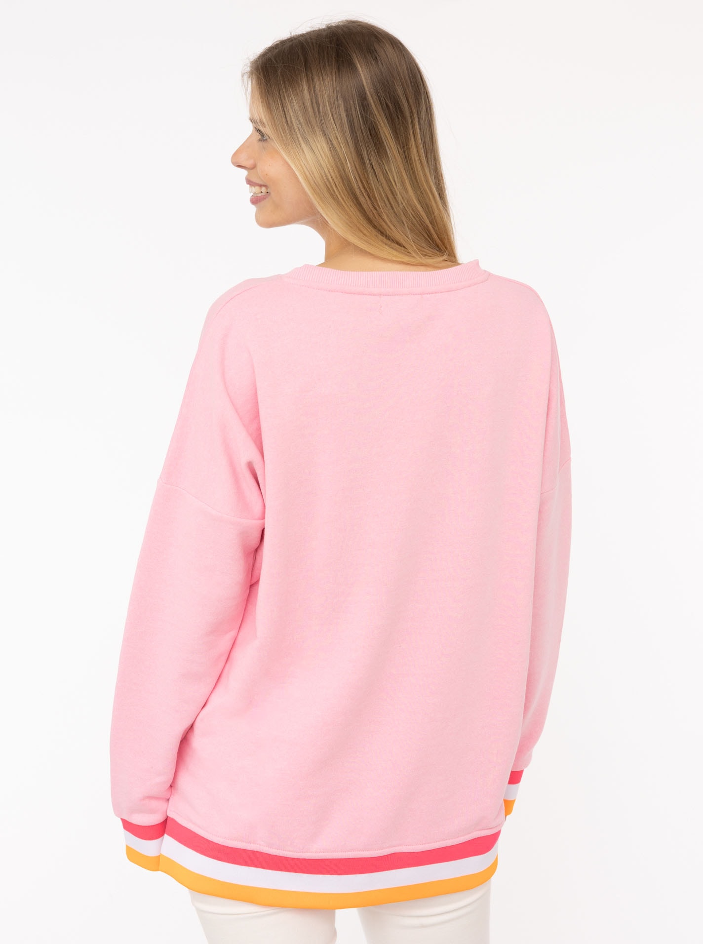Zwillingsherz Sweatshirt, mit V-Ausschnitt und aufgesticktem "Moin" in Neonfarben