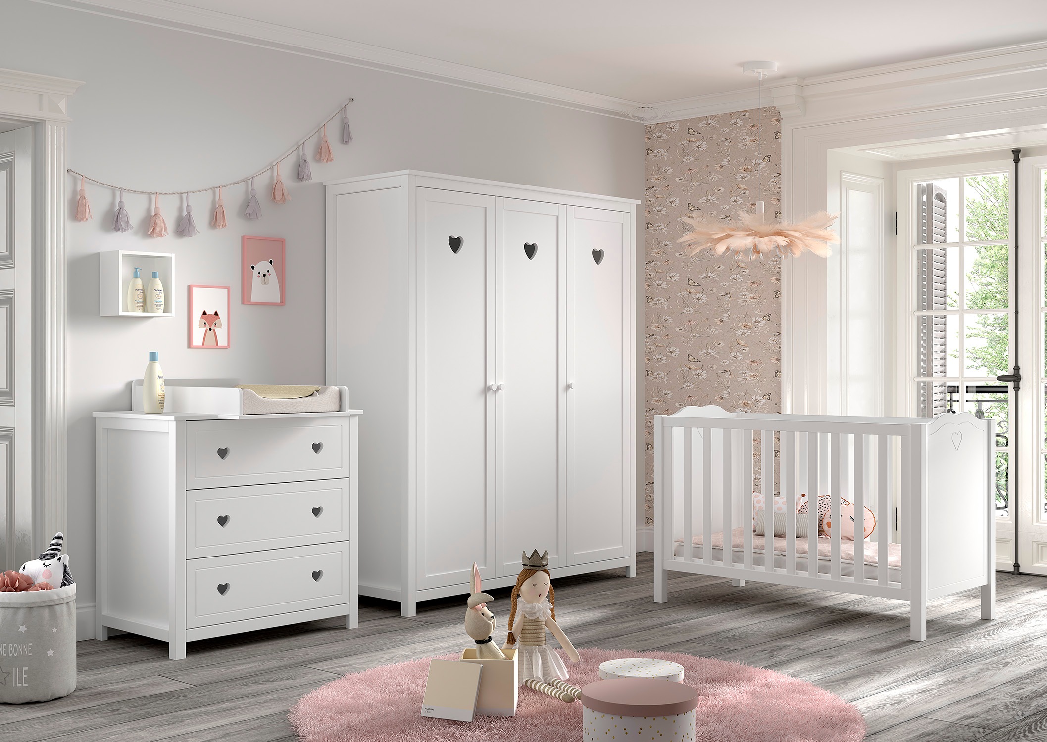 Vipack Babyzimmer-Komplettset "Amori 4-tlg. mit Herz-Ornamenten, MDF/Massiv günstig online kaufen