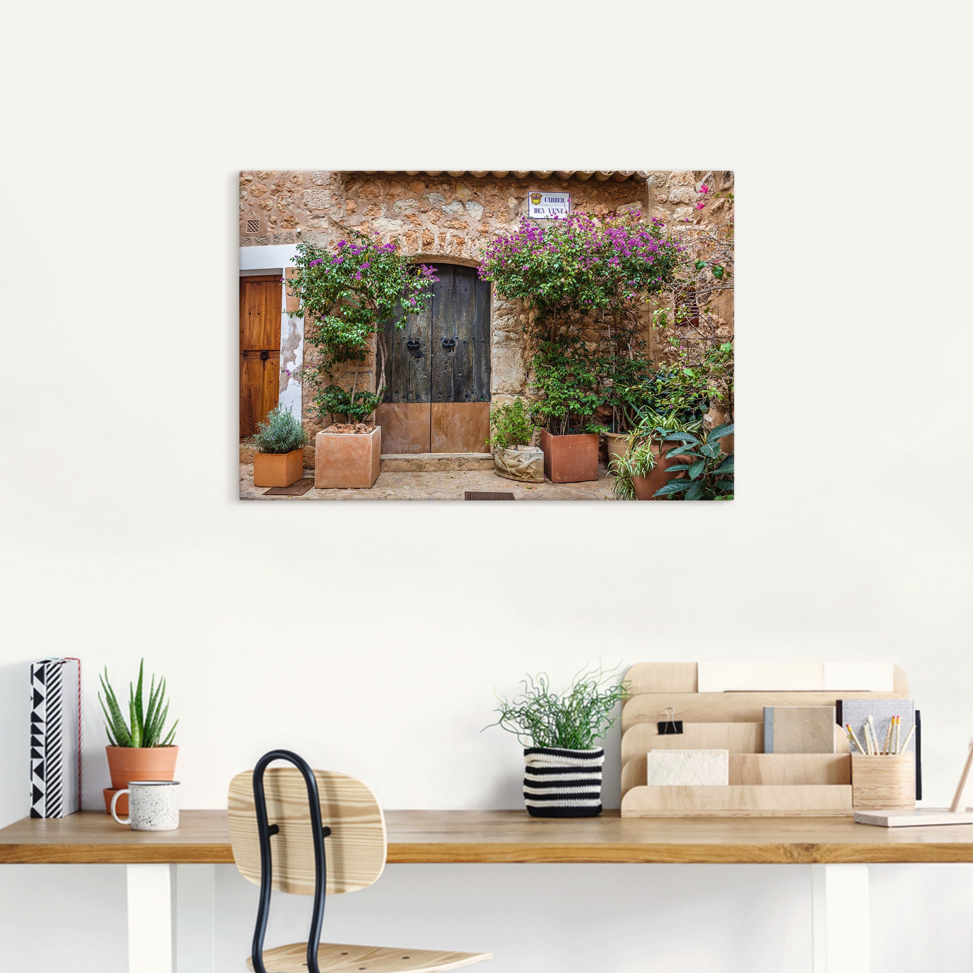 Artland Leinwandbild »Altstadtgasse im Dorf Fornalutx Mallorca«, Fenster & Türen, (1 St.), auf Keilrahmen gespannt