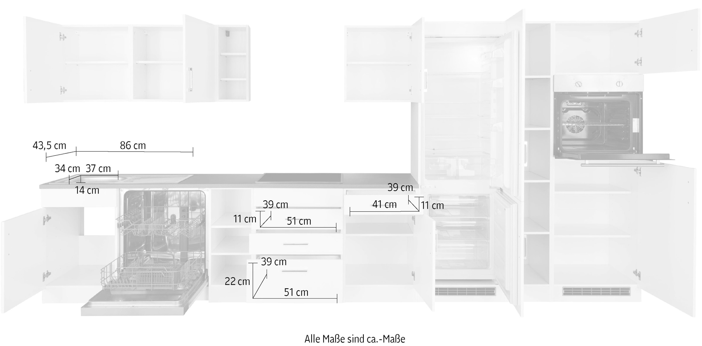 KOCHSTATION Küchenzeile »KS-Paris«, ohne E-Geräte, Breite 400 cm