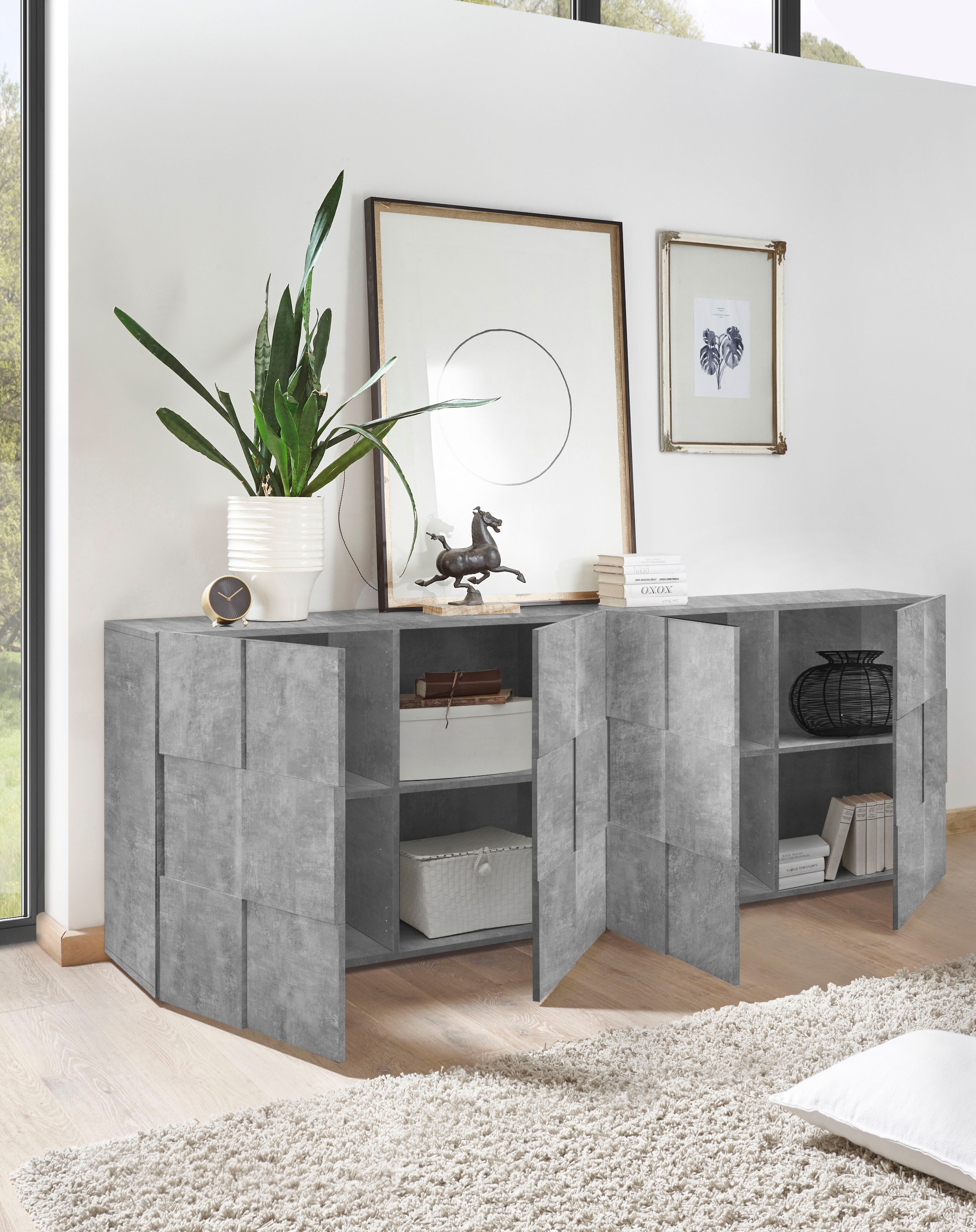 INOSIGN Sideboard »Dama Breite 241, Kommode 4 Türen, Anrichte«, Front in 3D-Optik, viel Stauraum, verschiedene Farben