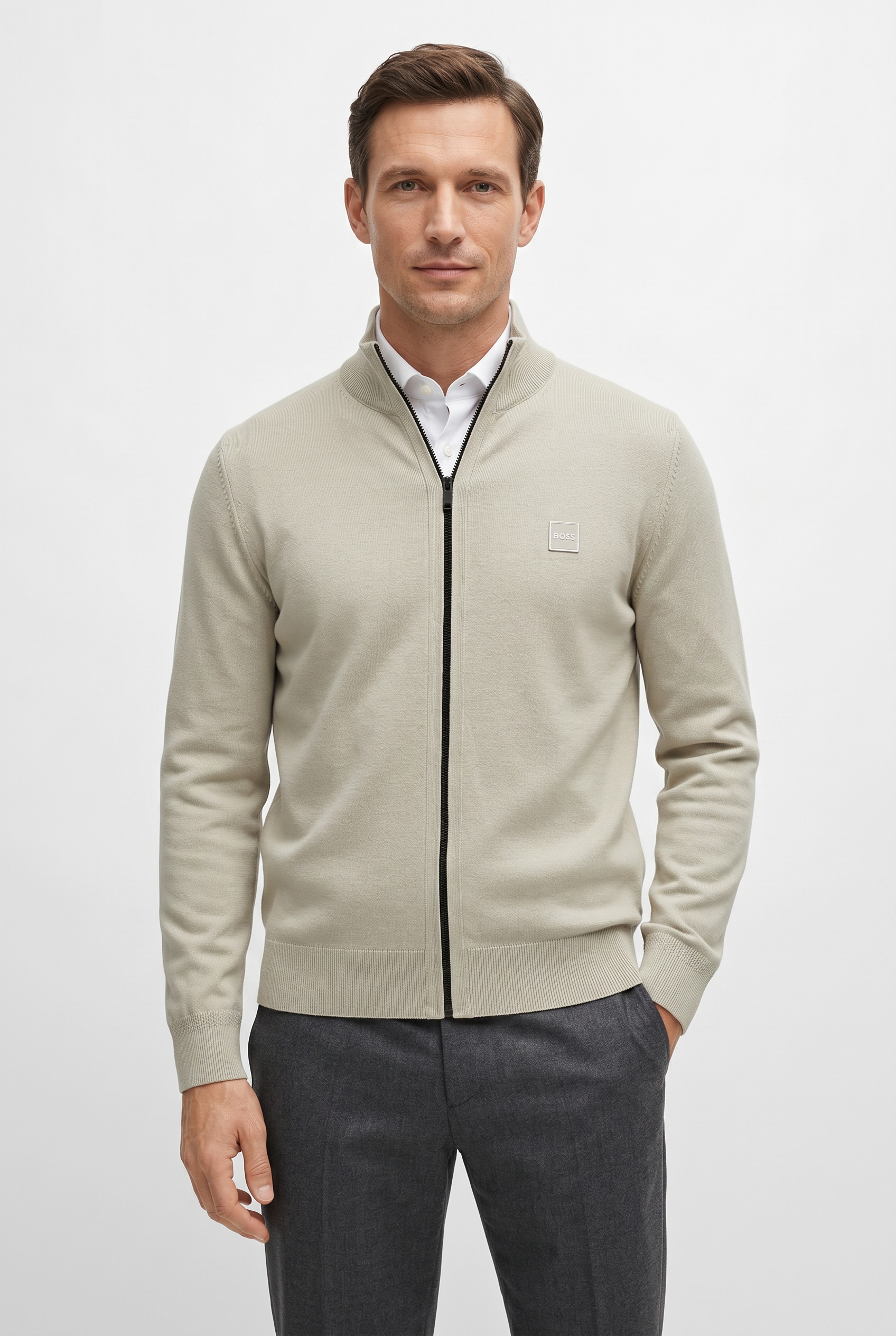 BOSS ORANGE Strickjacke "Kanozip Full Zip Cardigan" mit Reißverschluss