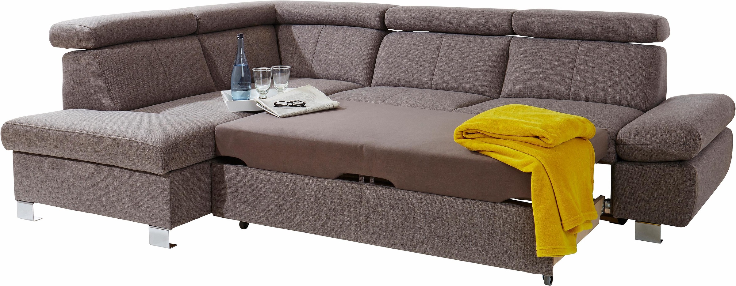 exxpo - sofa fashion Ecksofa »Happy, L-Form«, mit Ottomane, wahlweise mit Bettfunktion und Bettkasten