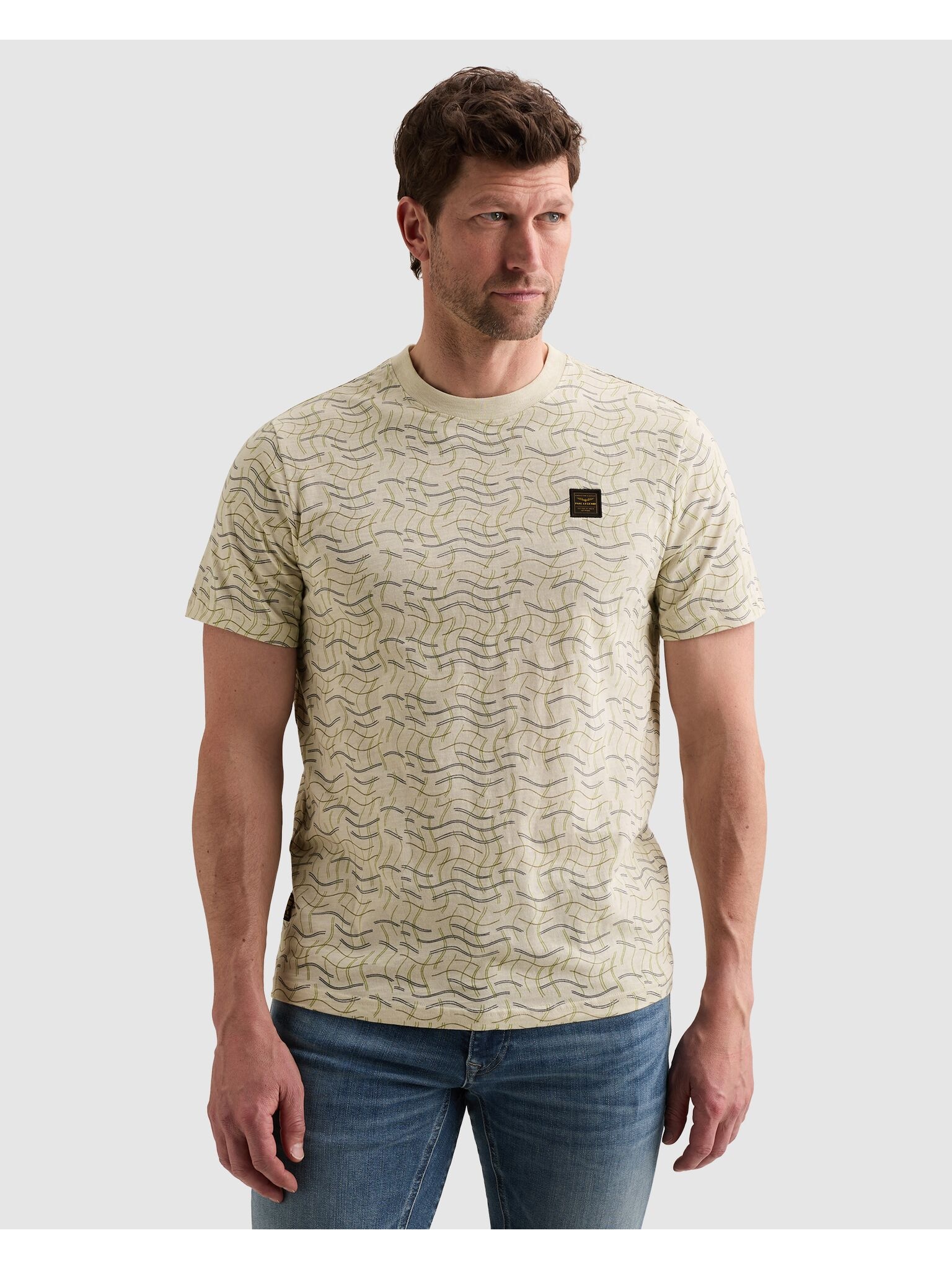 PME LEGEND Kurzarmshirt "T-shirt RH slub jersey alloverprint" gemustert, mit Logo-Badge