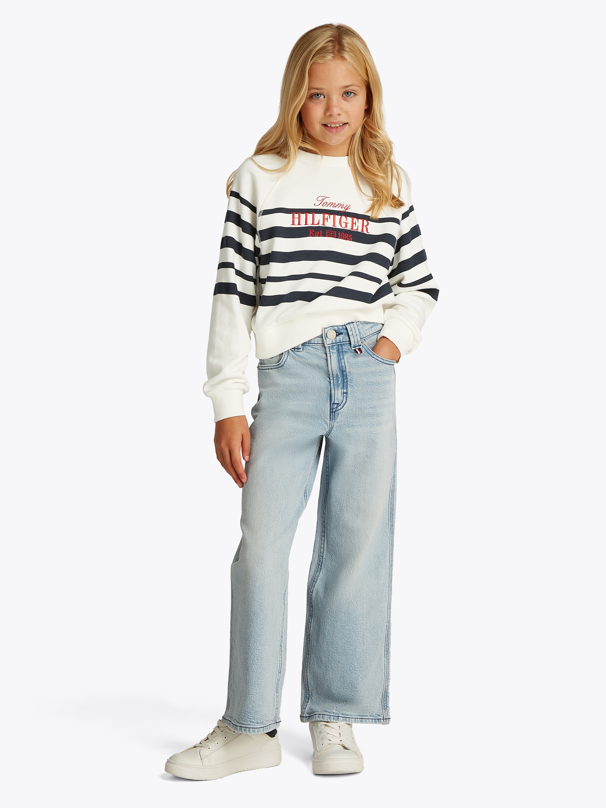 Tommy Hilfiger Sweatshirt »TOMMY SCRIPT CN SWEATSHIRT«, mit Logostickerei, mit Streifenmuster
