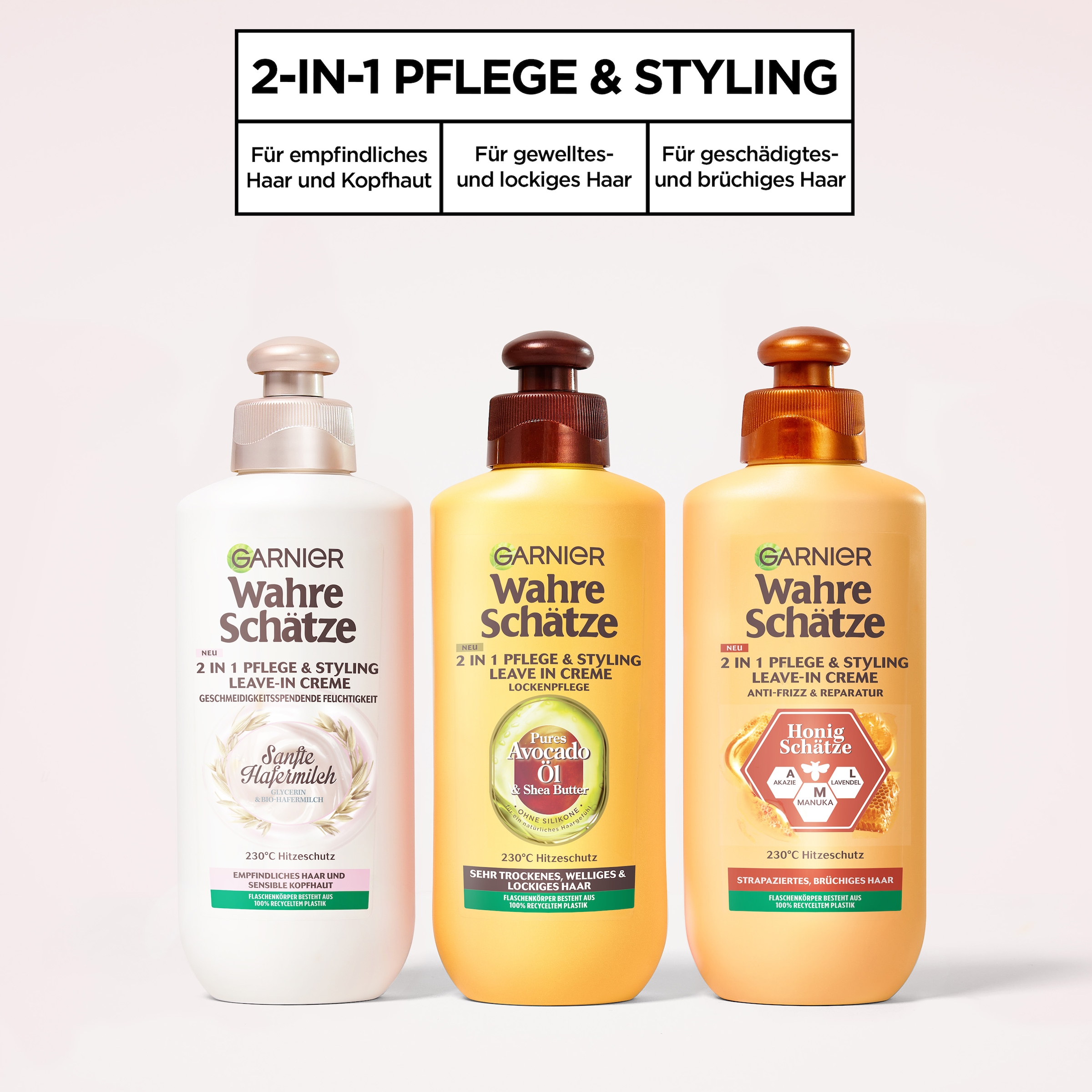 GARNIER Haarmousse »Garnier Wahre Schätze 2-in-1 Pflege & Styling Honig Schätze« für strapaziertes und brüchiges Haar, leichte Creme-Textur
