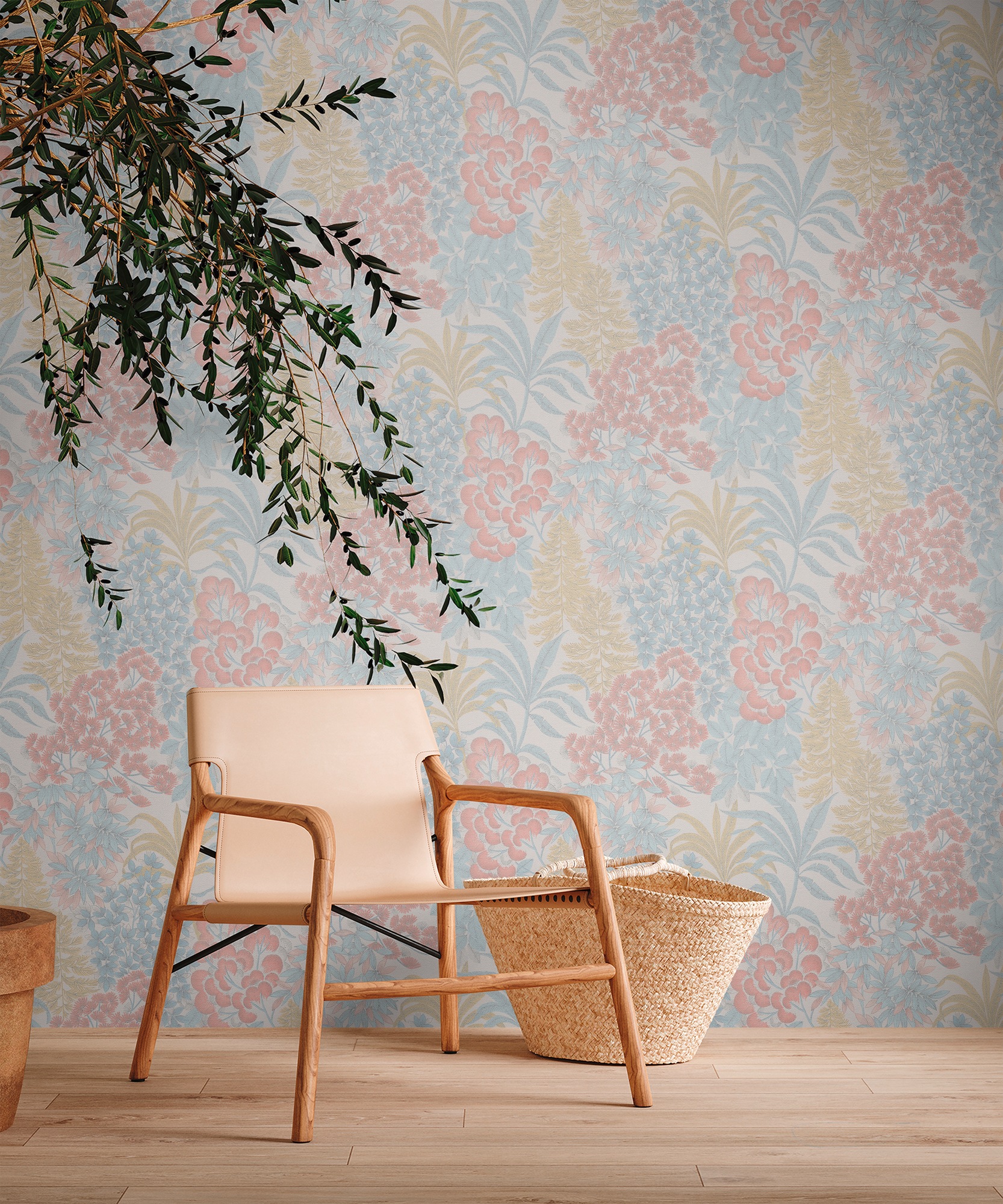 living walls Vliestapete »Metropolitan Stories. Travel Styles. Tapete Floral Blätter«, leicht glänzend-gemustert-abstrakt, Blumen-Tapete Pflanzen Blätter verspielt Tapeten Wohnzimmer modern
