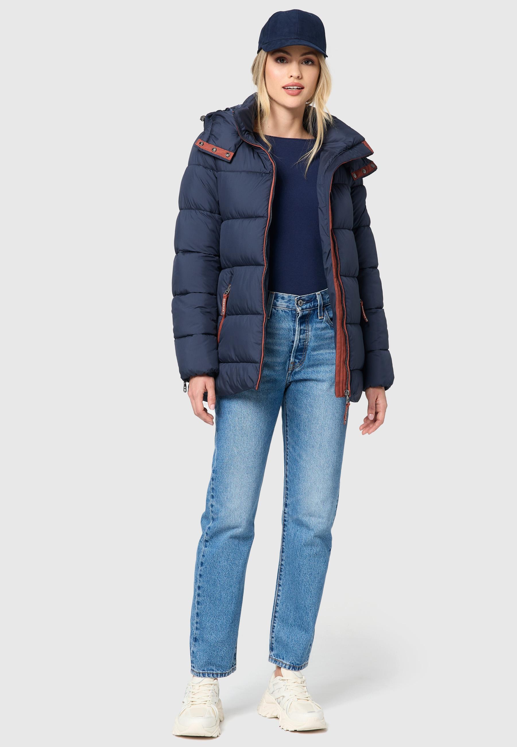 Navahoo Winterjacke »Wattewölkchen«, mit Kapuze, Modische Damen Steppjacke mit kontrastfarbenen Details