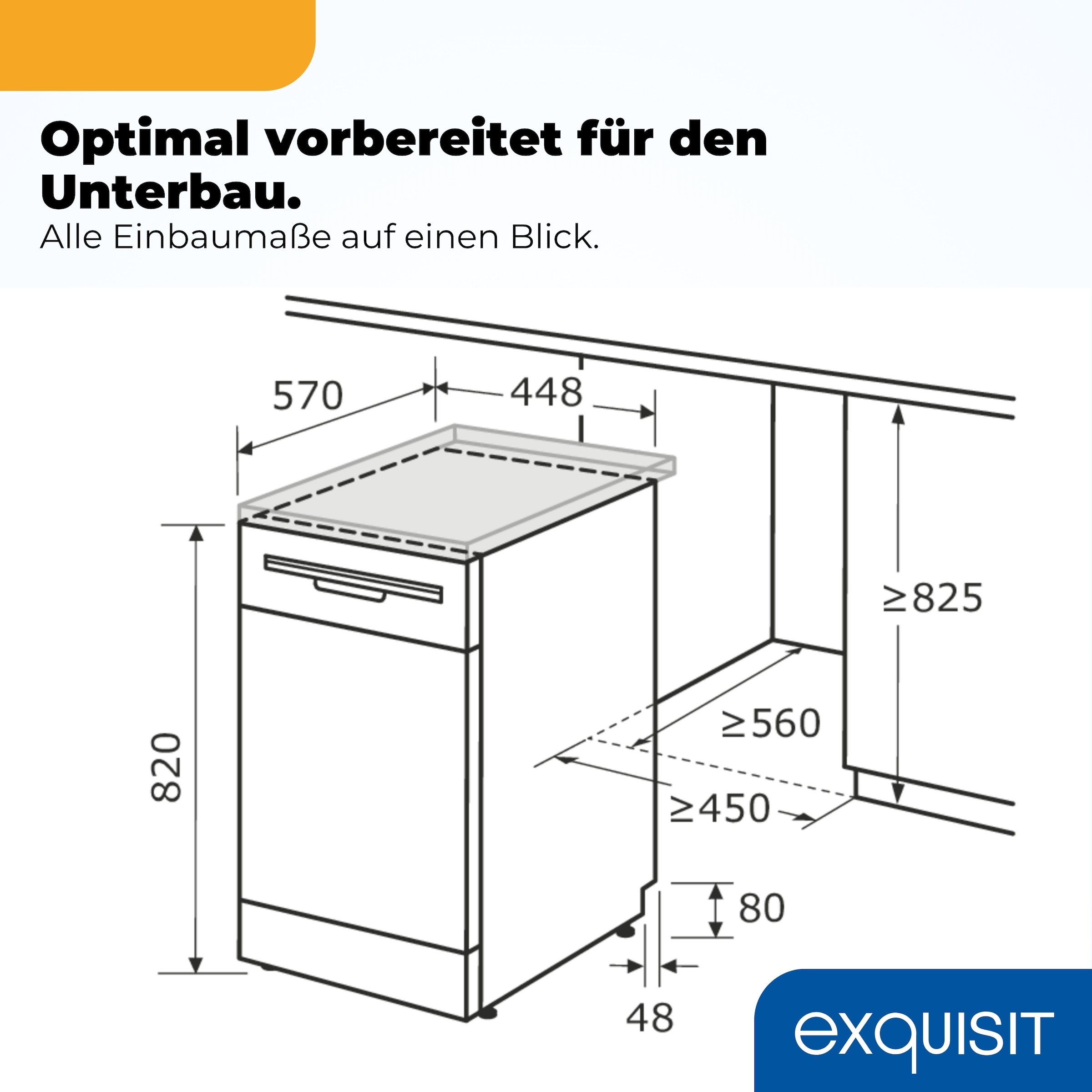 exquisit Standgeschirrspüler 9311 »GSP9311-450C schwarz« 9 l 10 tlg. Maßgedecke 10 Maßgedecke, LED, Besteckschublade, Auto Door Open, AquaStop
